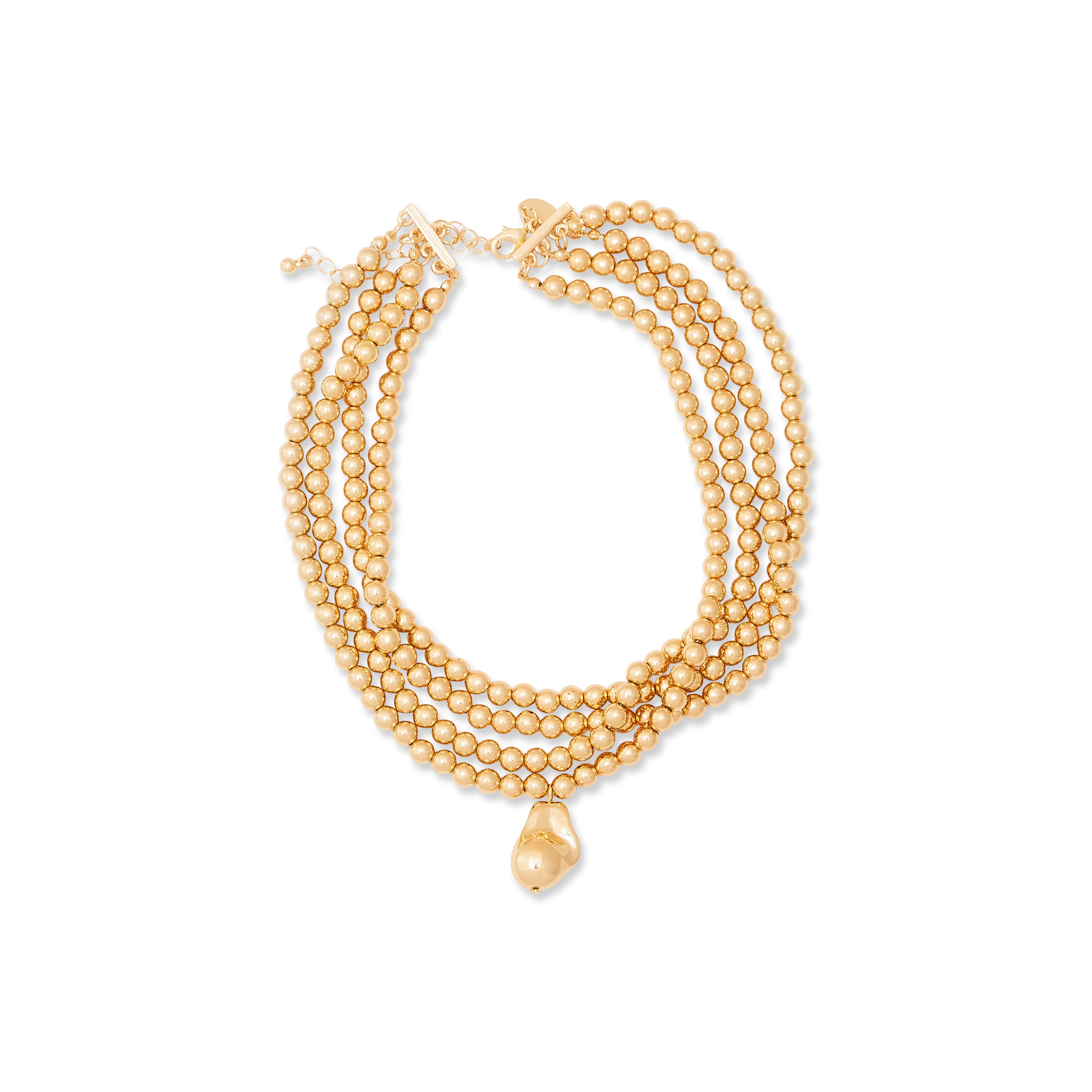 Gold Bead & Nugget Pendant Necklace