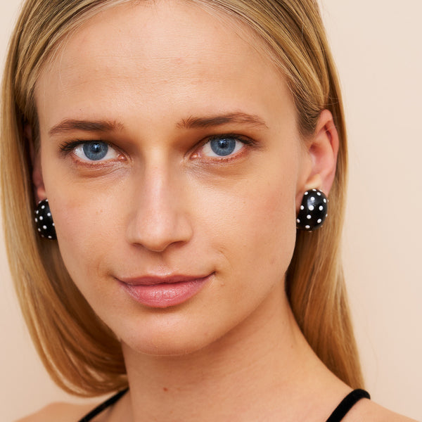 Black & White Polka Dot Clip Earrings