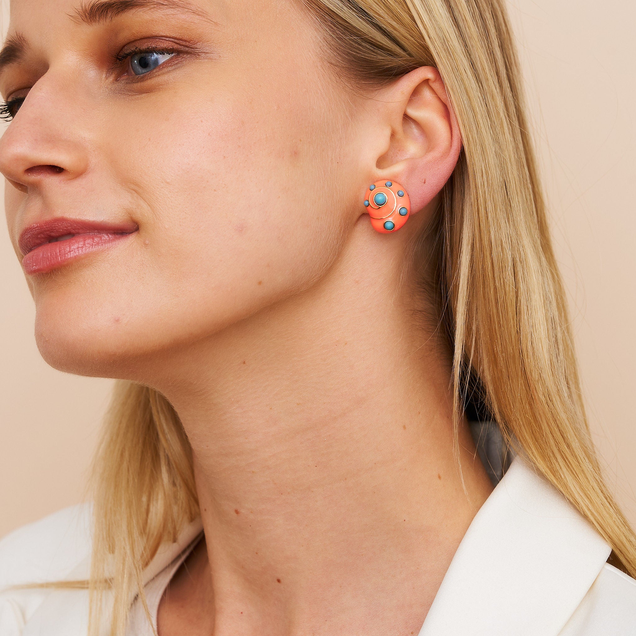 Coral & Turquoise Snail Clip On Earrings