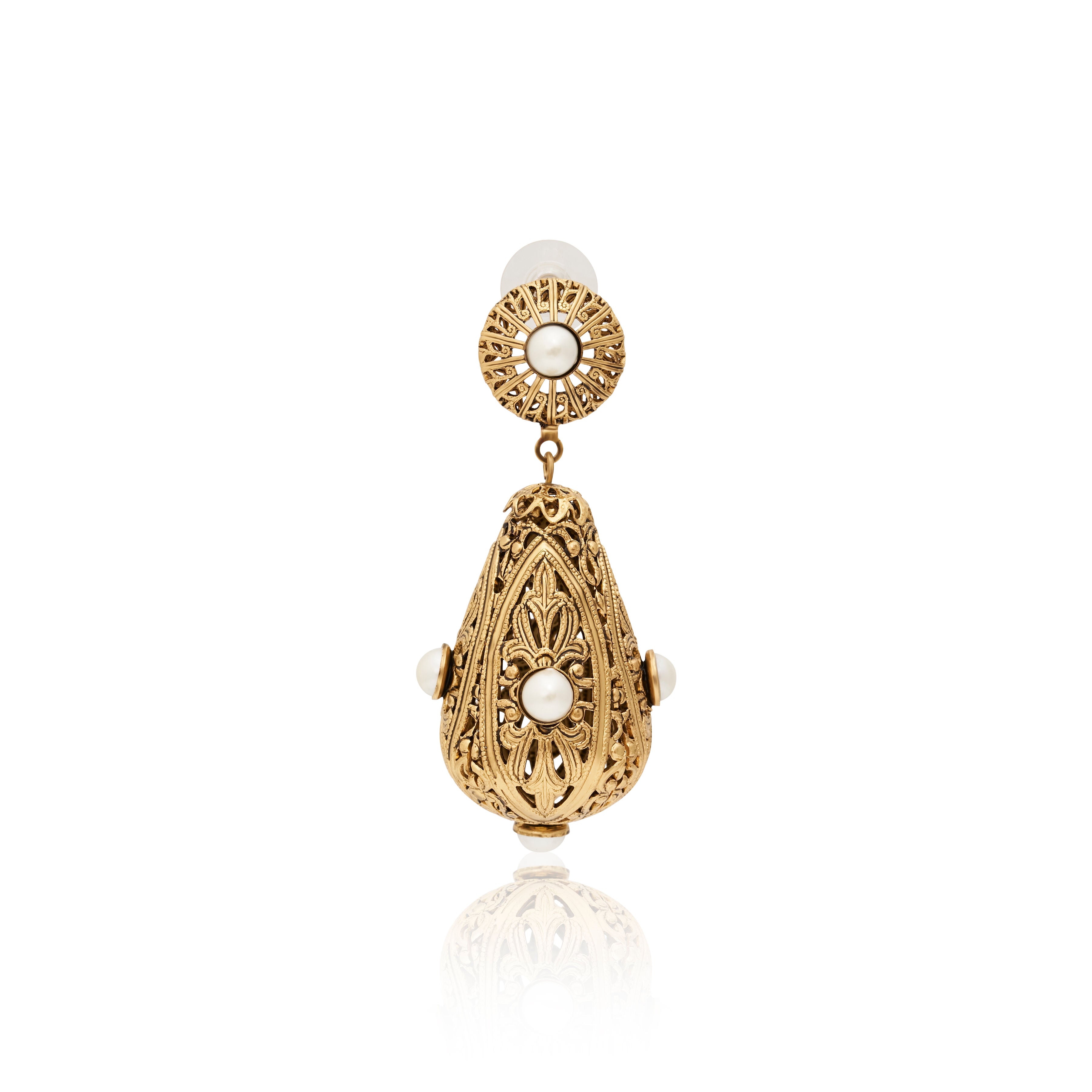 Pearl Filigree Drop Clip-On Earrings