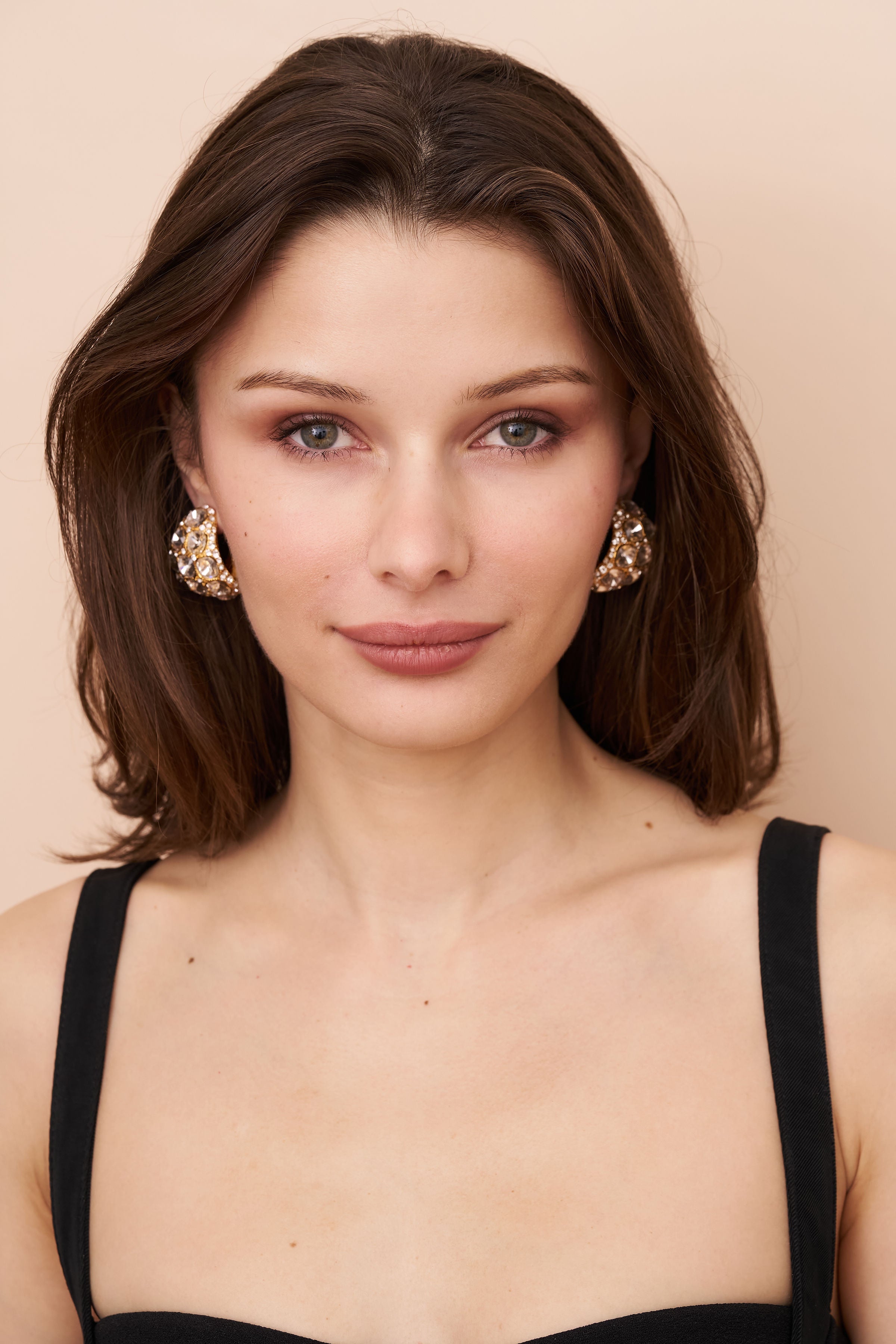 Crystal Square Hoop Clip Earrings