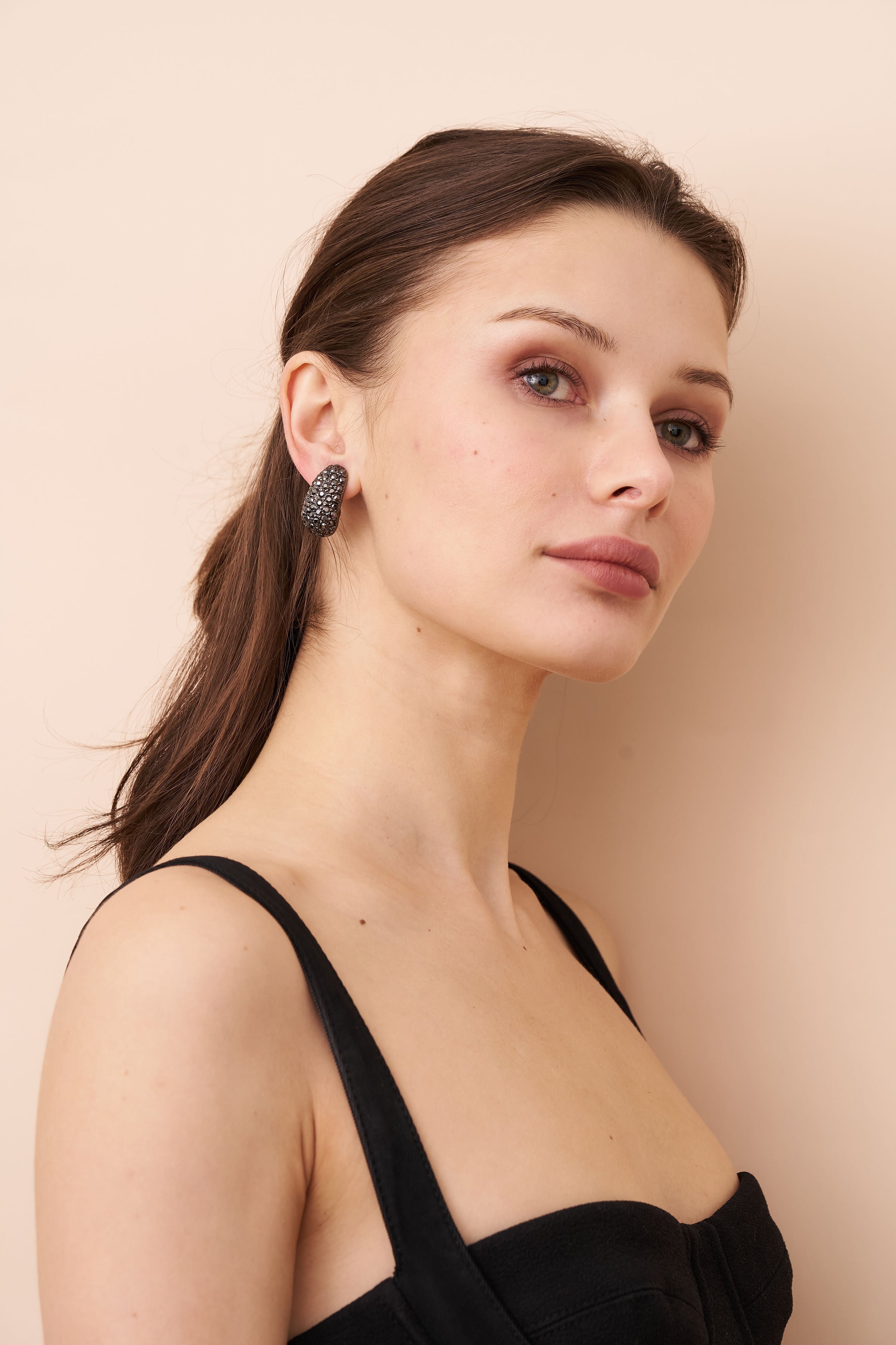 Hematite Pave' Thumbnail Earrings