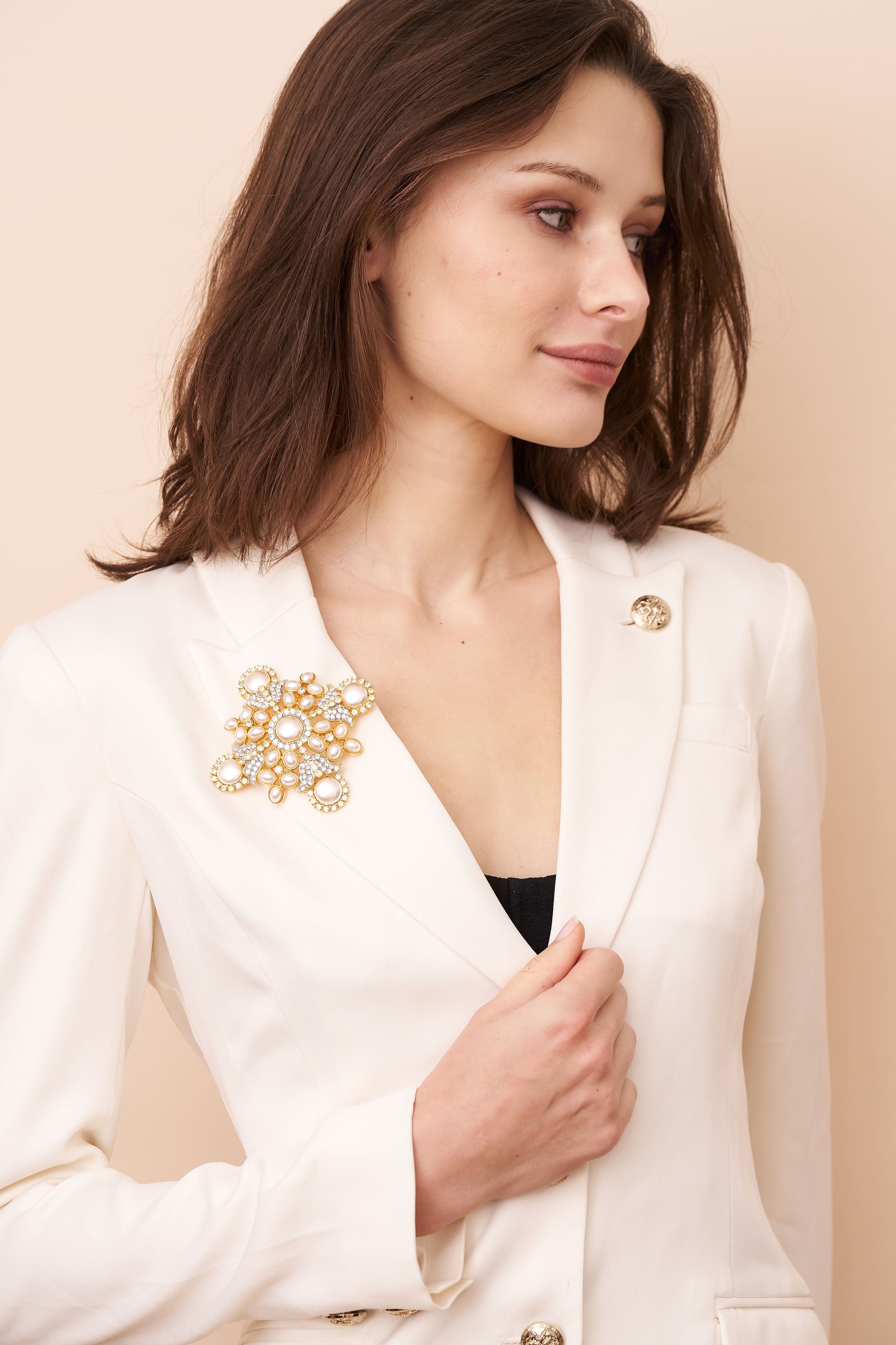 Pearl and Crystal Cluster Pin