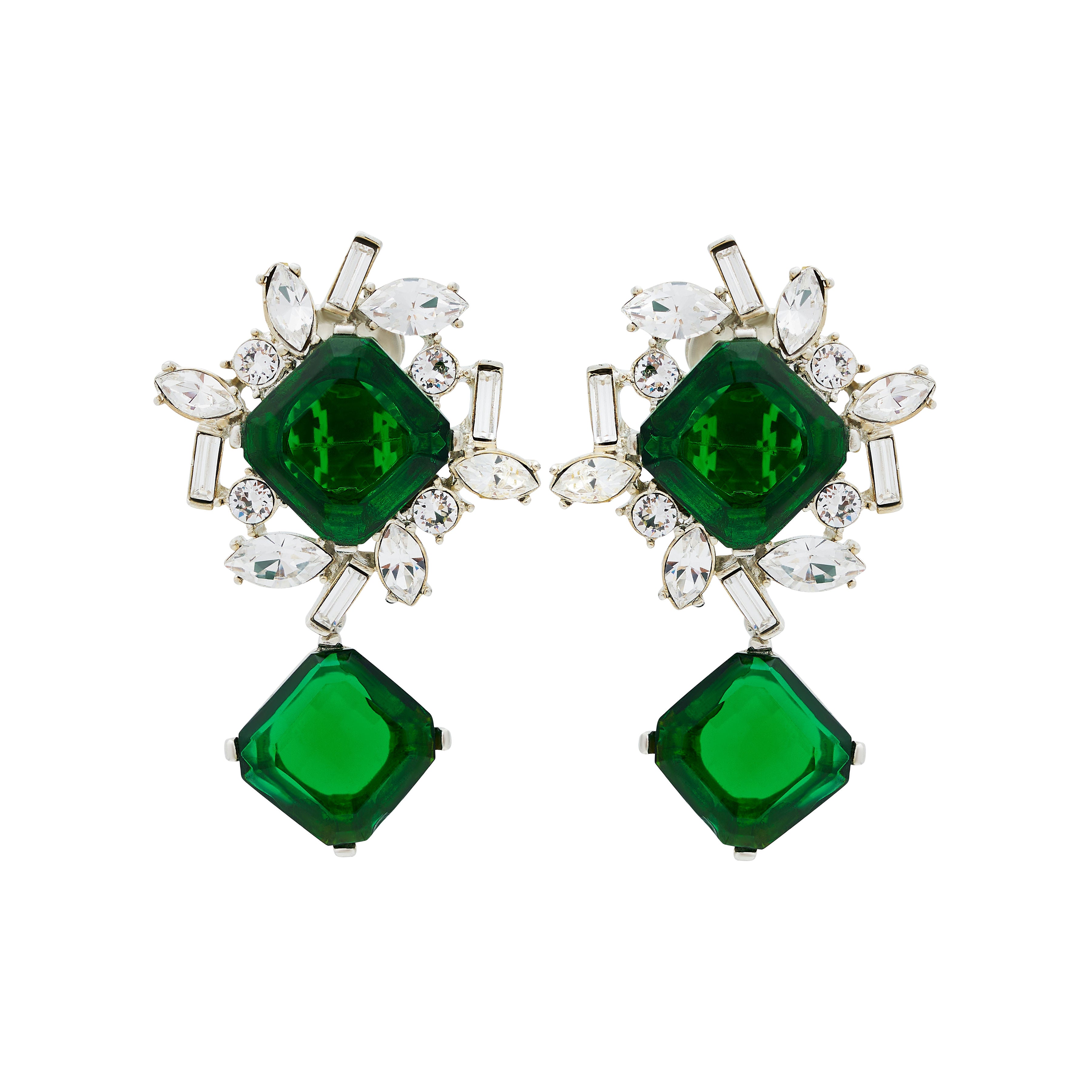 Emerald Rhinestone Drop Clip Earrings