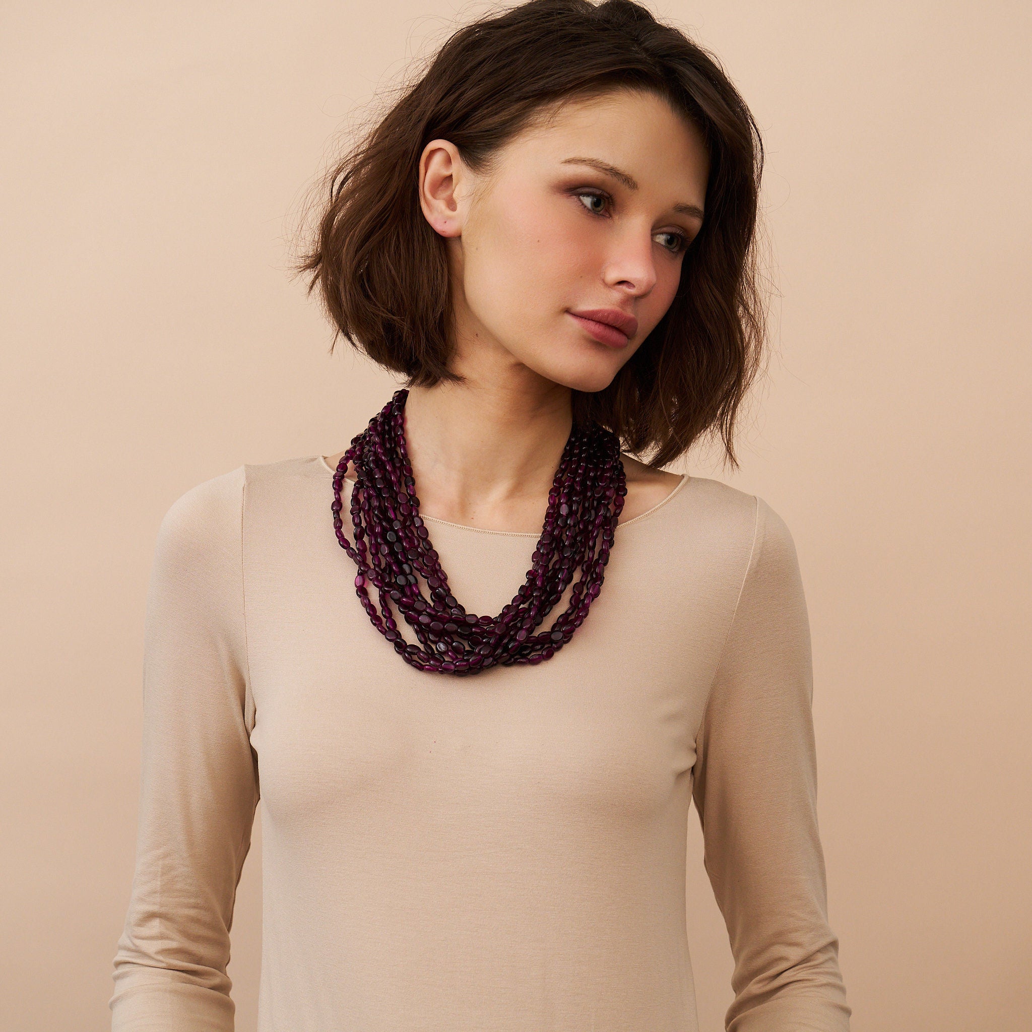 Ten Row Amethyst Bead Necklace