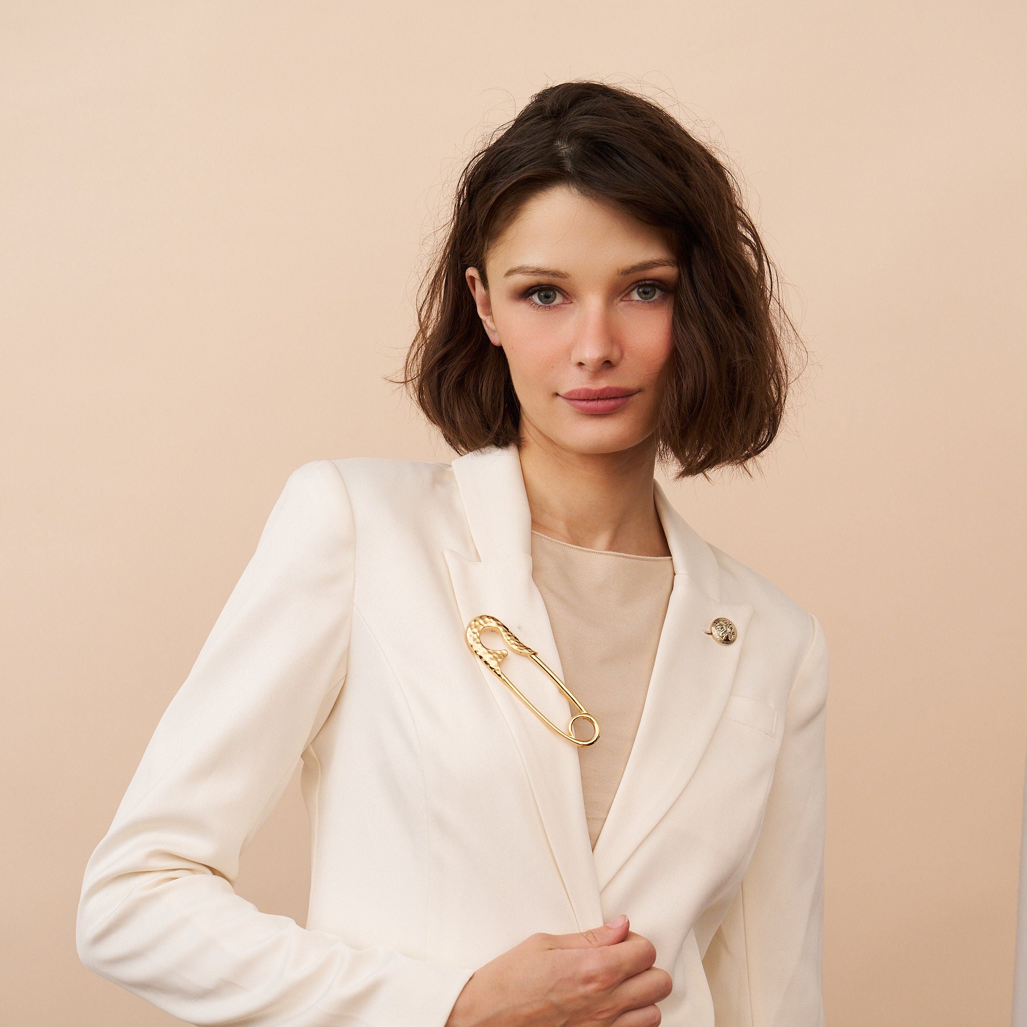 Hammered Gold Safety Pin Brooch