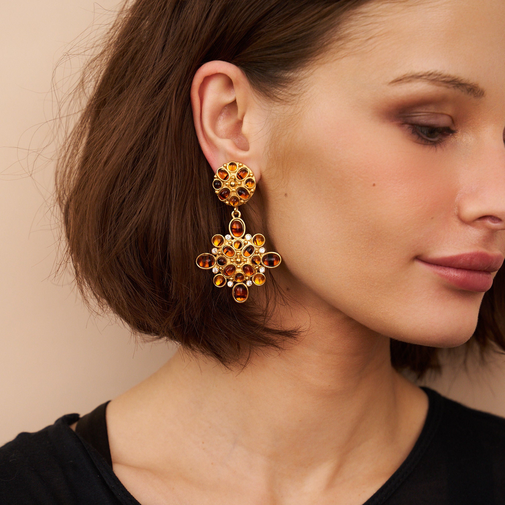 Tortoise Cabochon Drop Clip-On Earrings