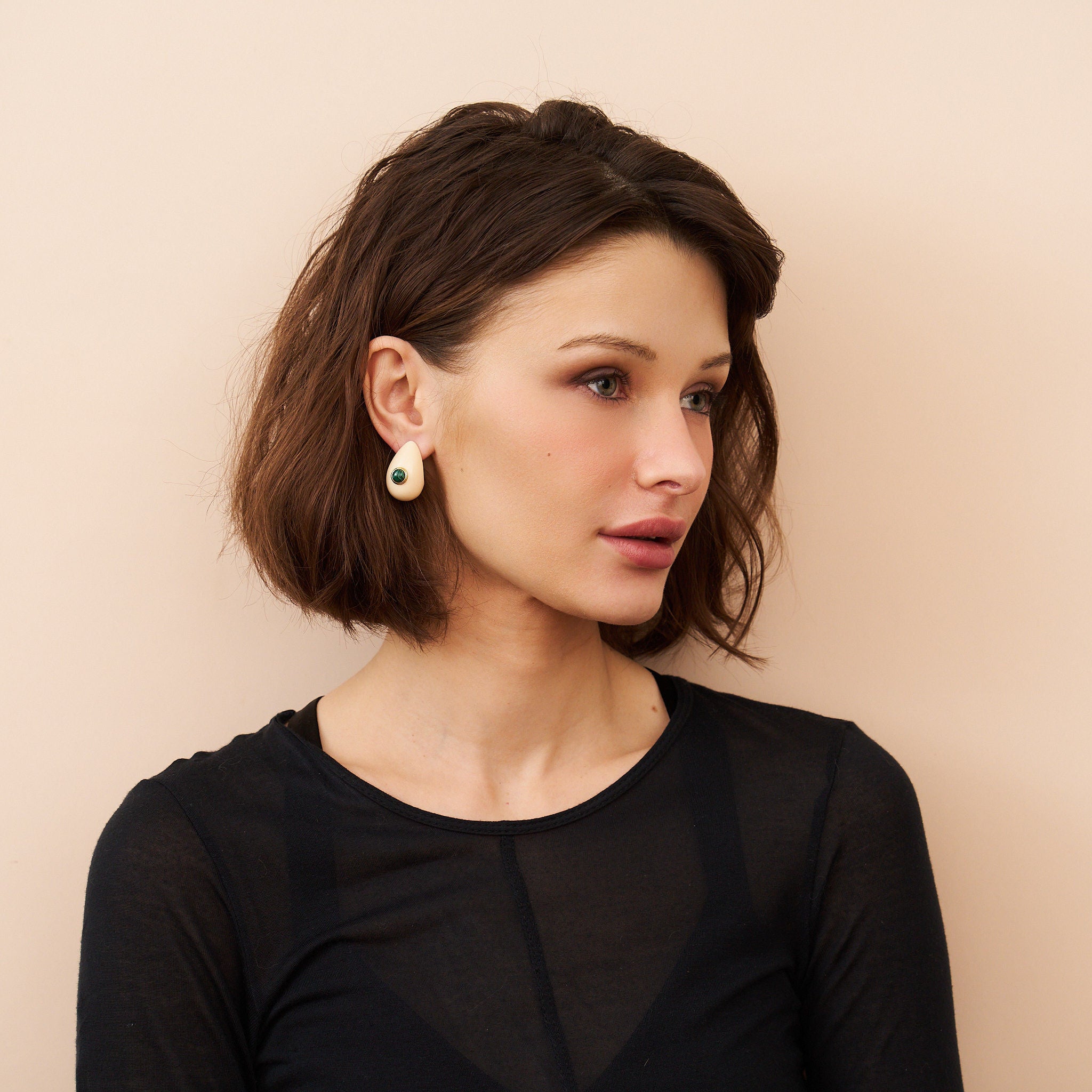 Ivory Teardrop Pierced Earrings