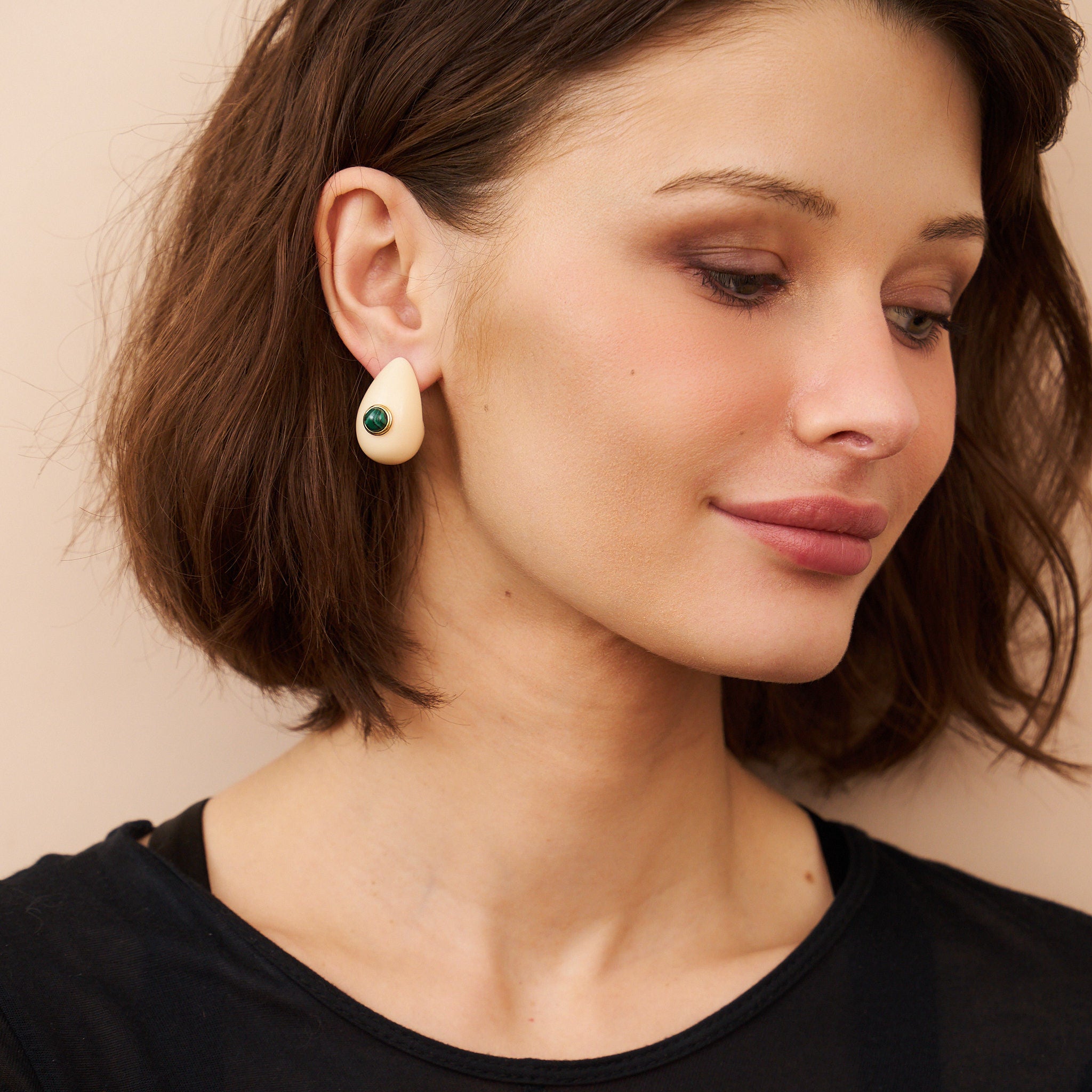 Ivory Teardrop Pierced Earrings