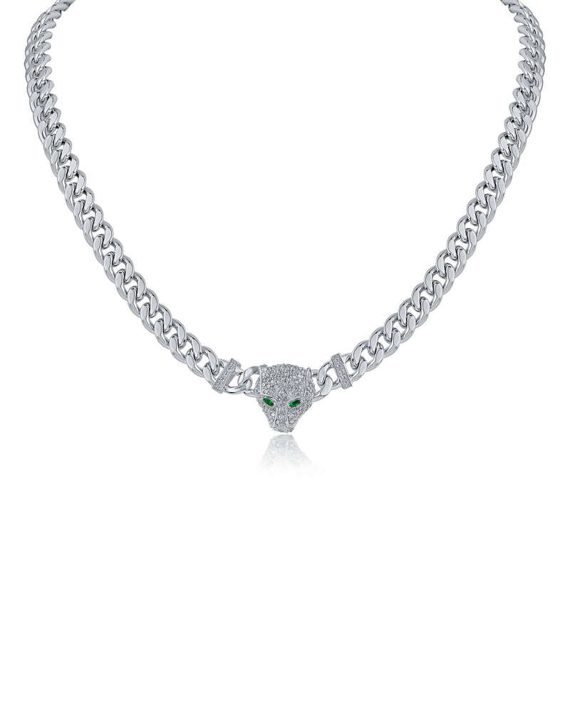 Pave Cubic Zirconia Panther Head Chain Necklace