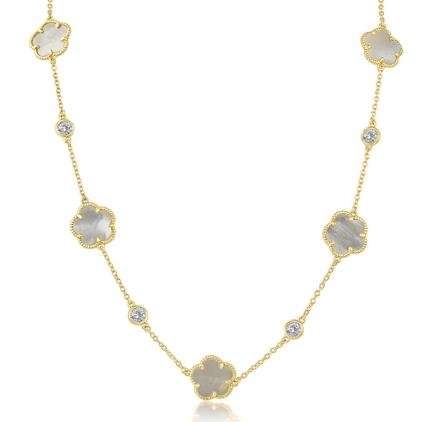 Clover and CZ Station Necklace