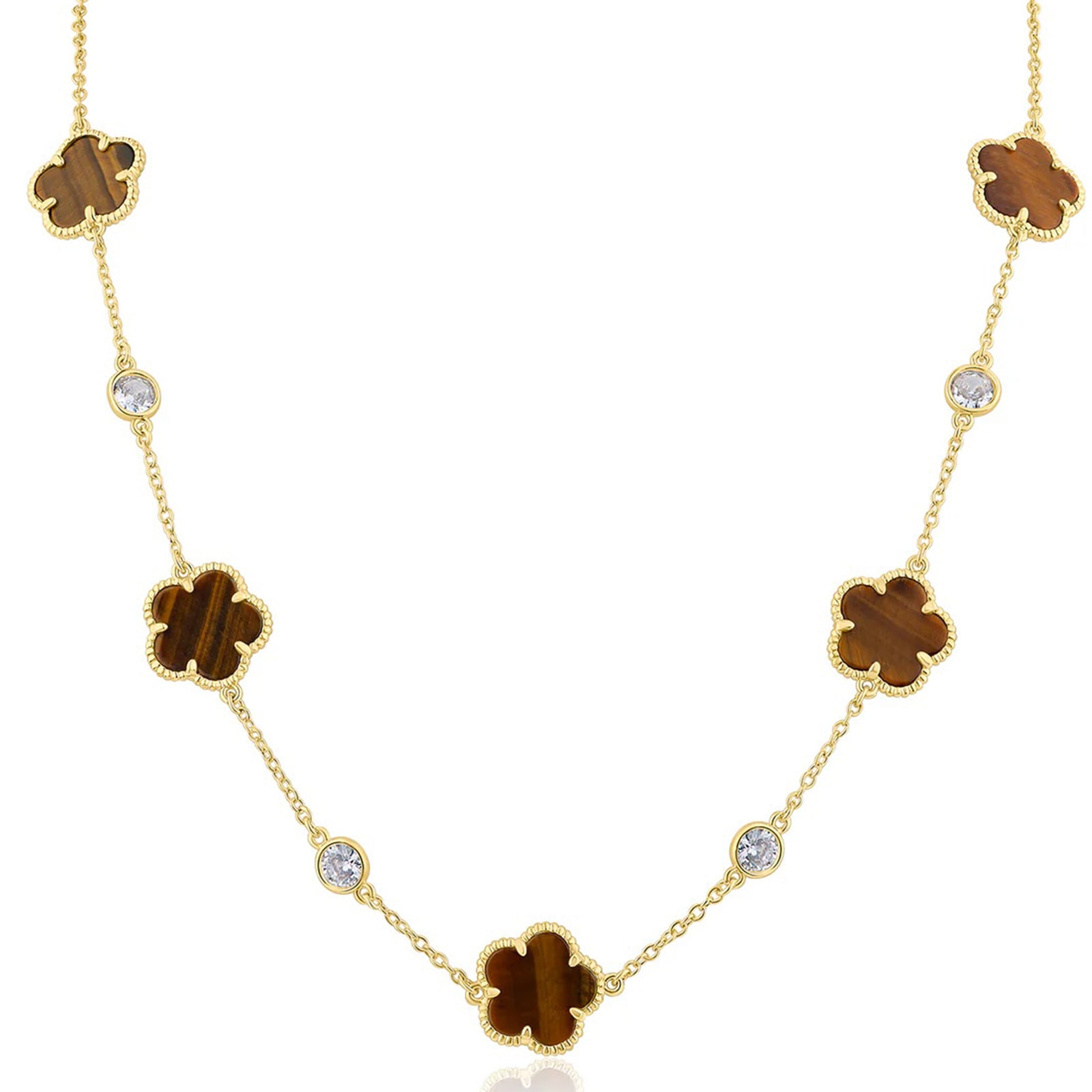Clover and CZ Station Necklace