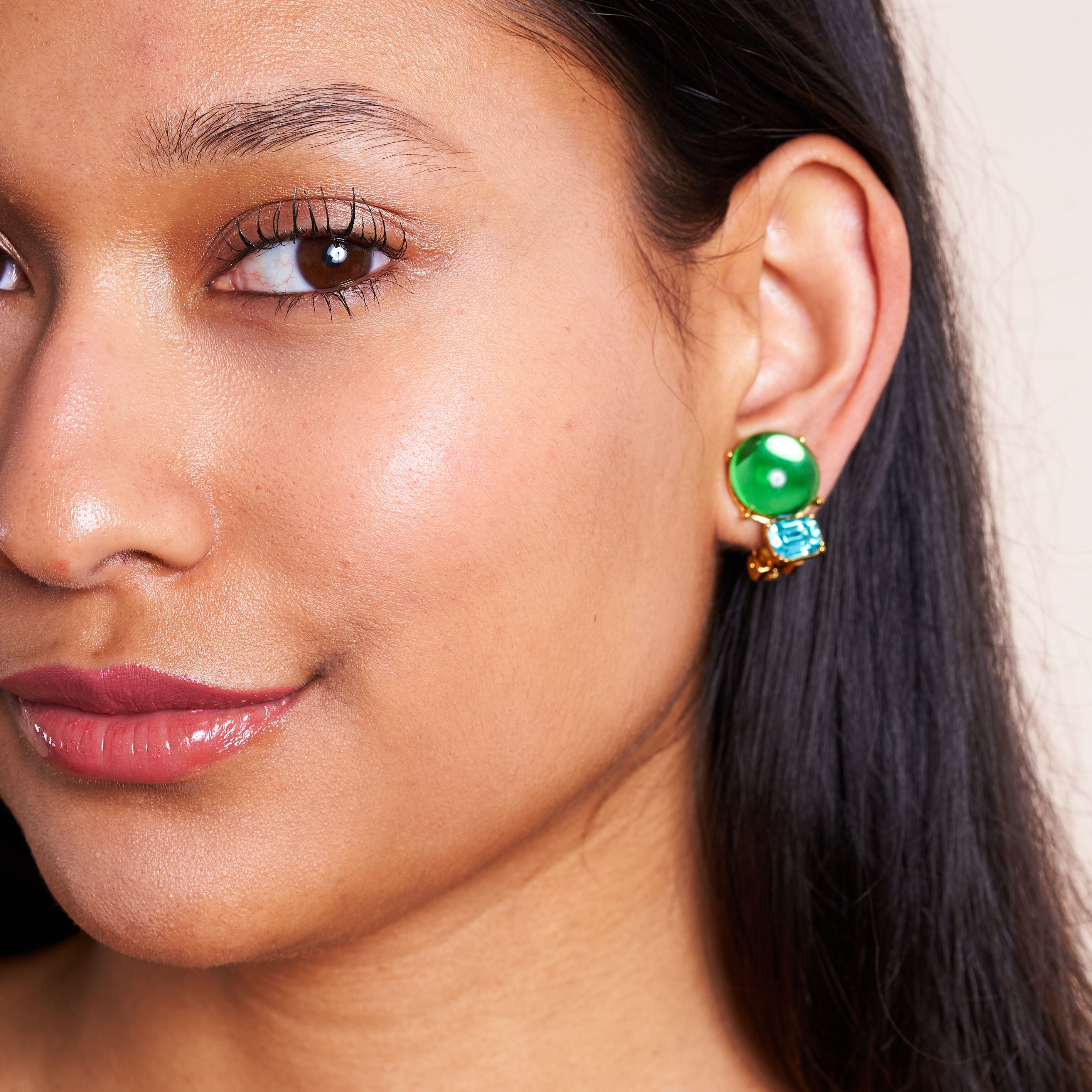 Peridot & Aqua Gold Clip Earrings