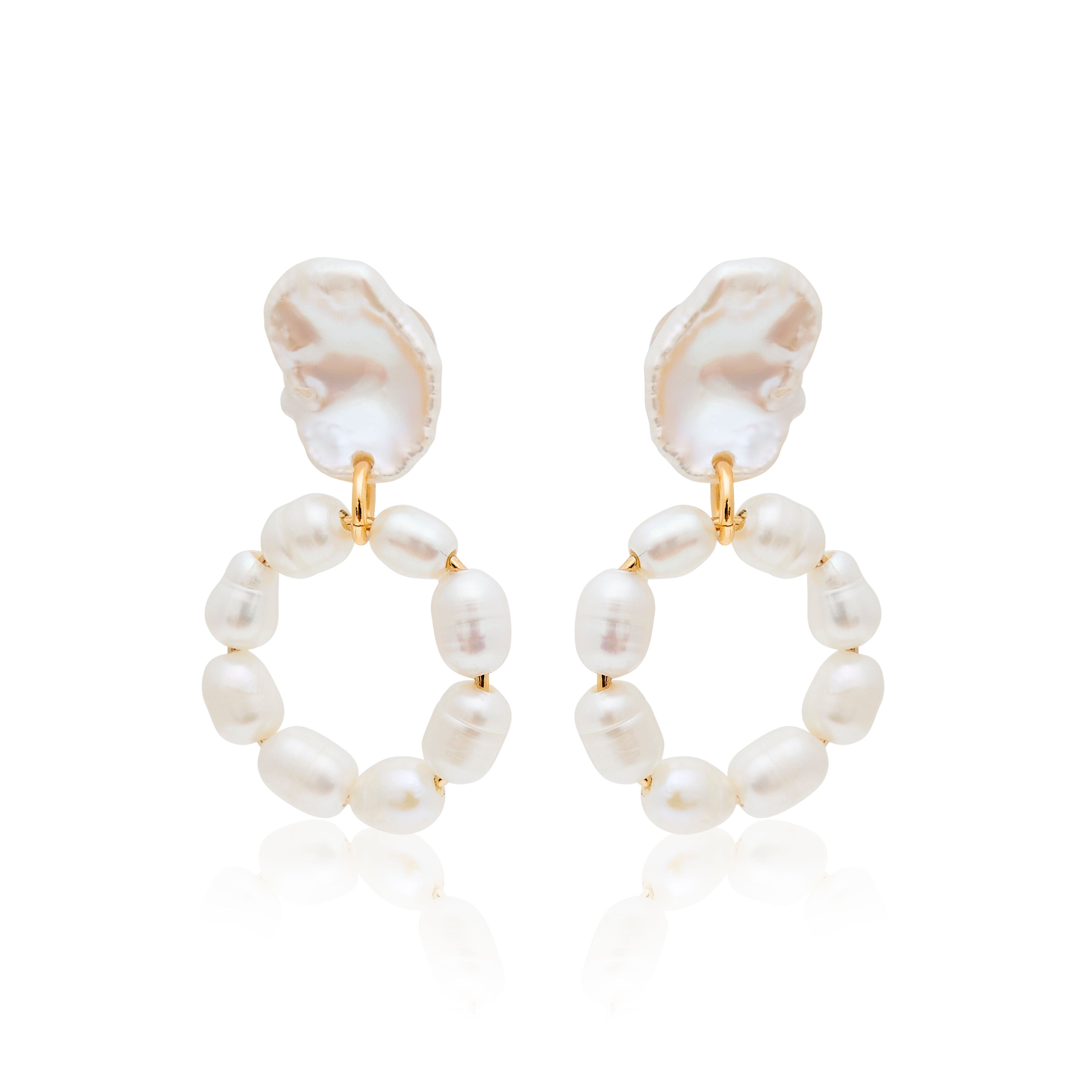 Bianca bridal white buying coin pearl gemstone chandelier hoop earrings freshwater pearl clear quartz gold fill wire wrap cluster June birthstone