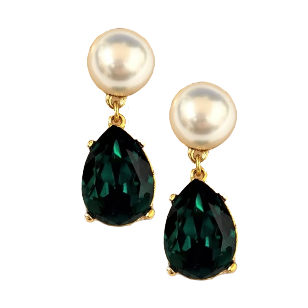 Pearl Emerald Teardrop Pierced Earring