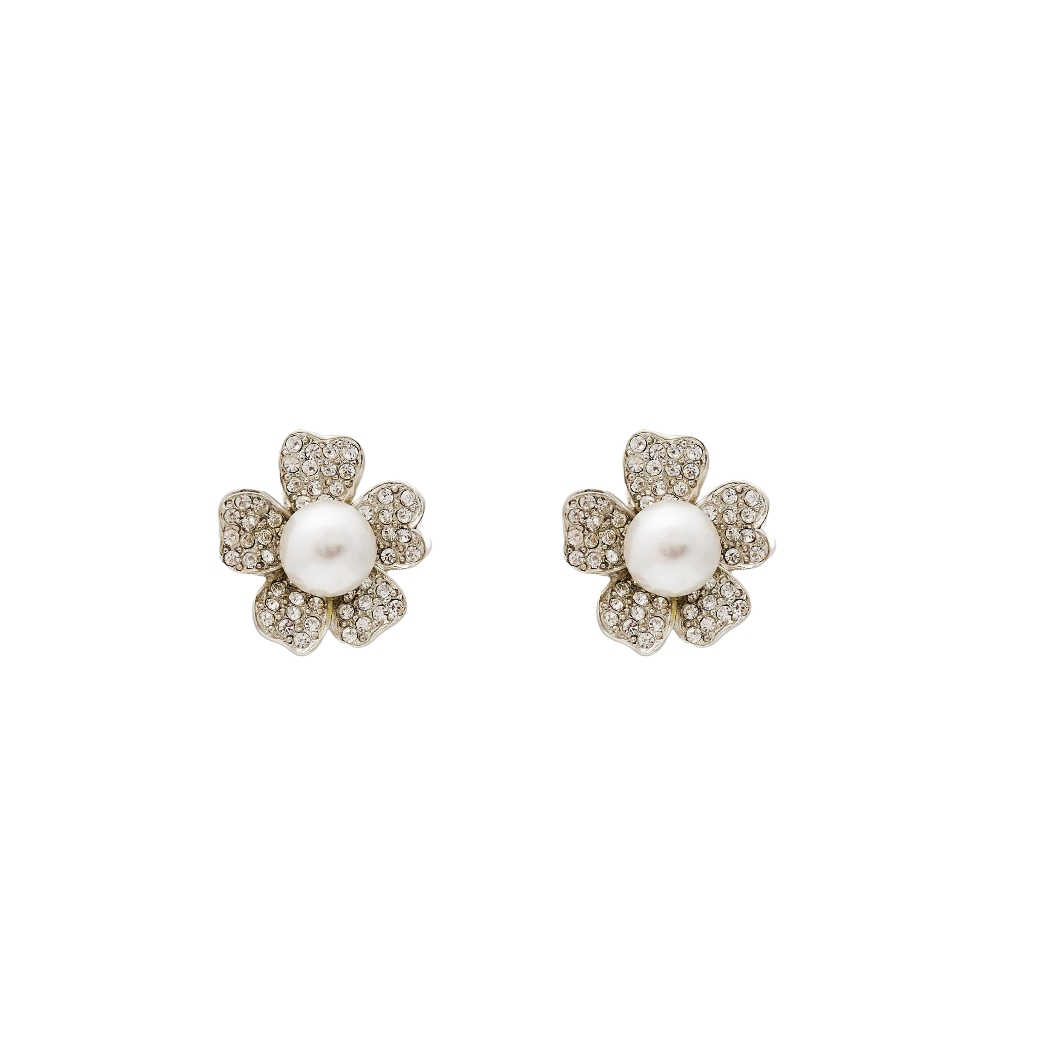 Pearl Center Flower Clip-On Earrings