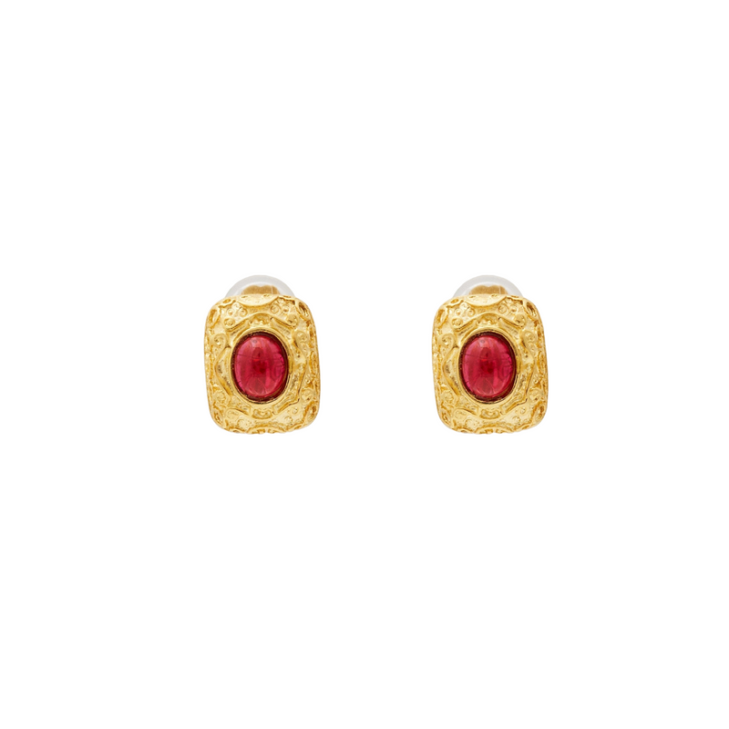 Ruby Center Stone Pierced Earring