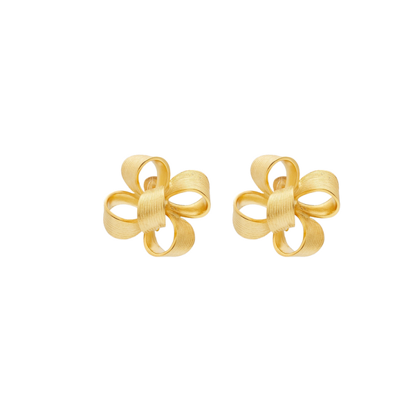 Large Satin Gold Bow Clip Earring