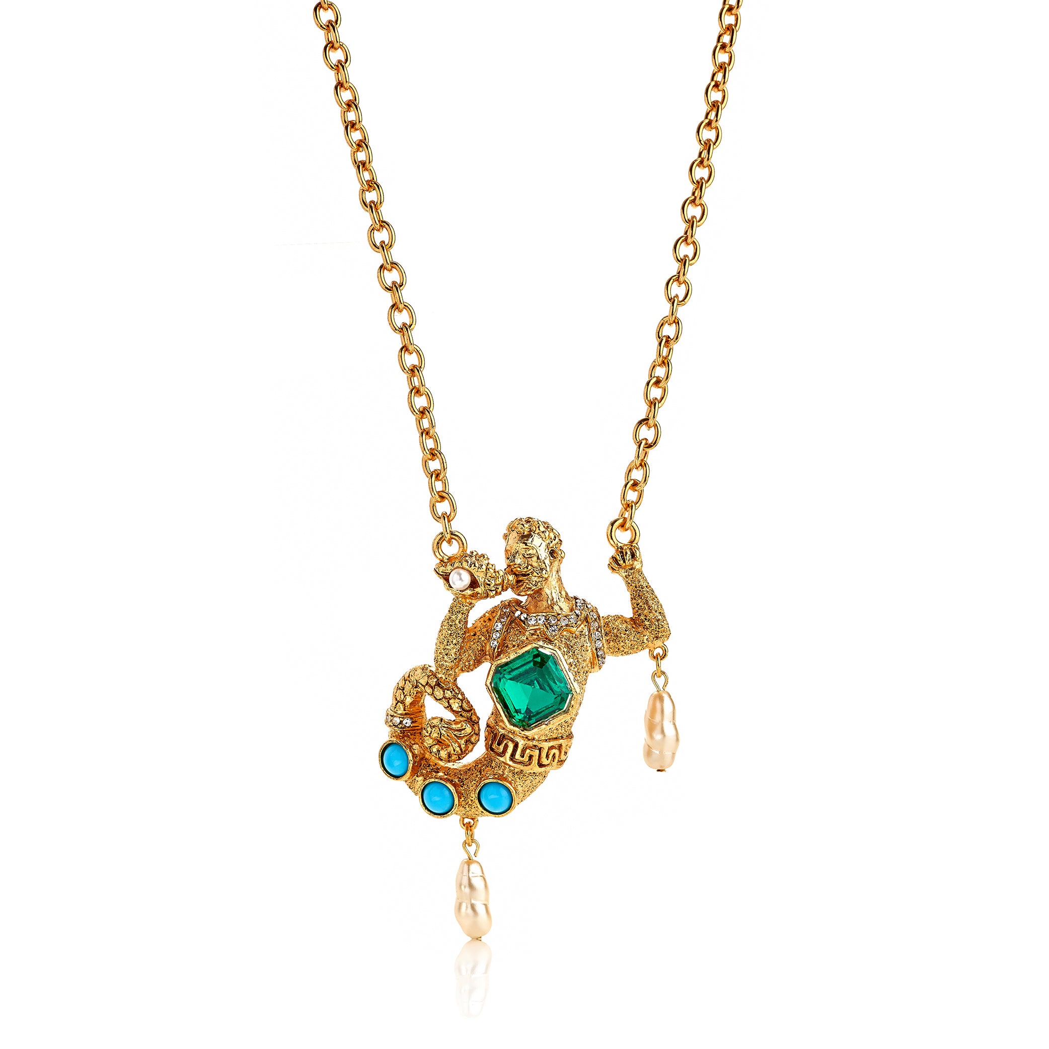 Vintage Merman Pendant Necklace - Emerald