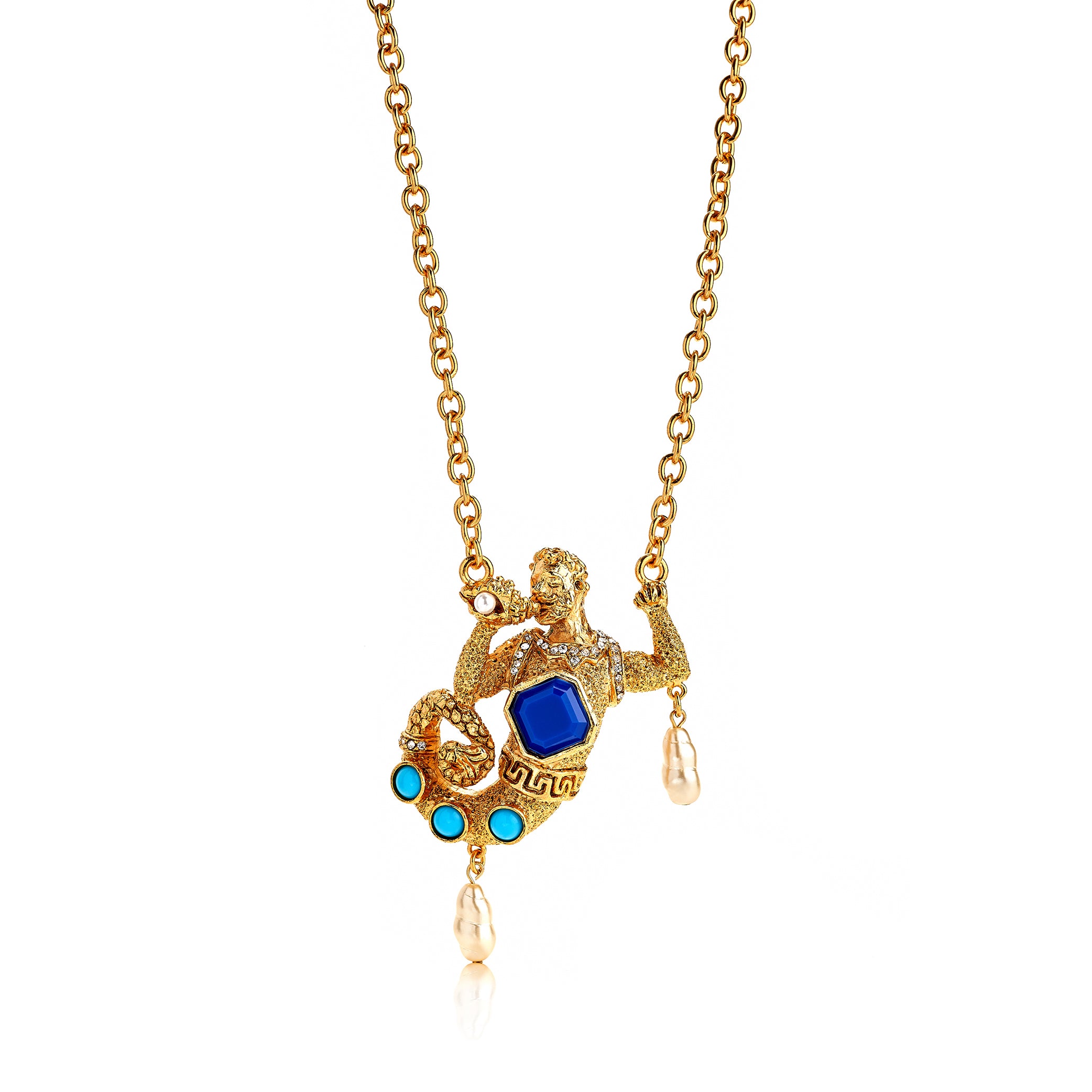 Vintage Merman Pendant Necklace - Lapis
