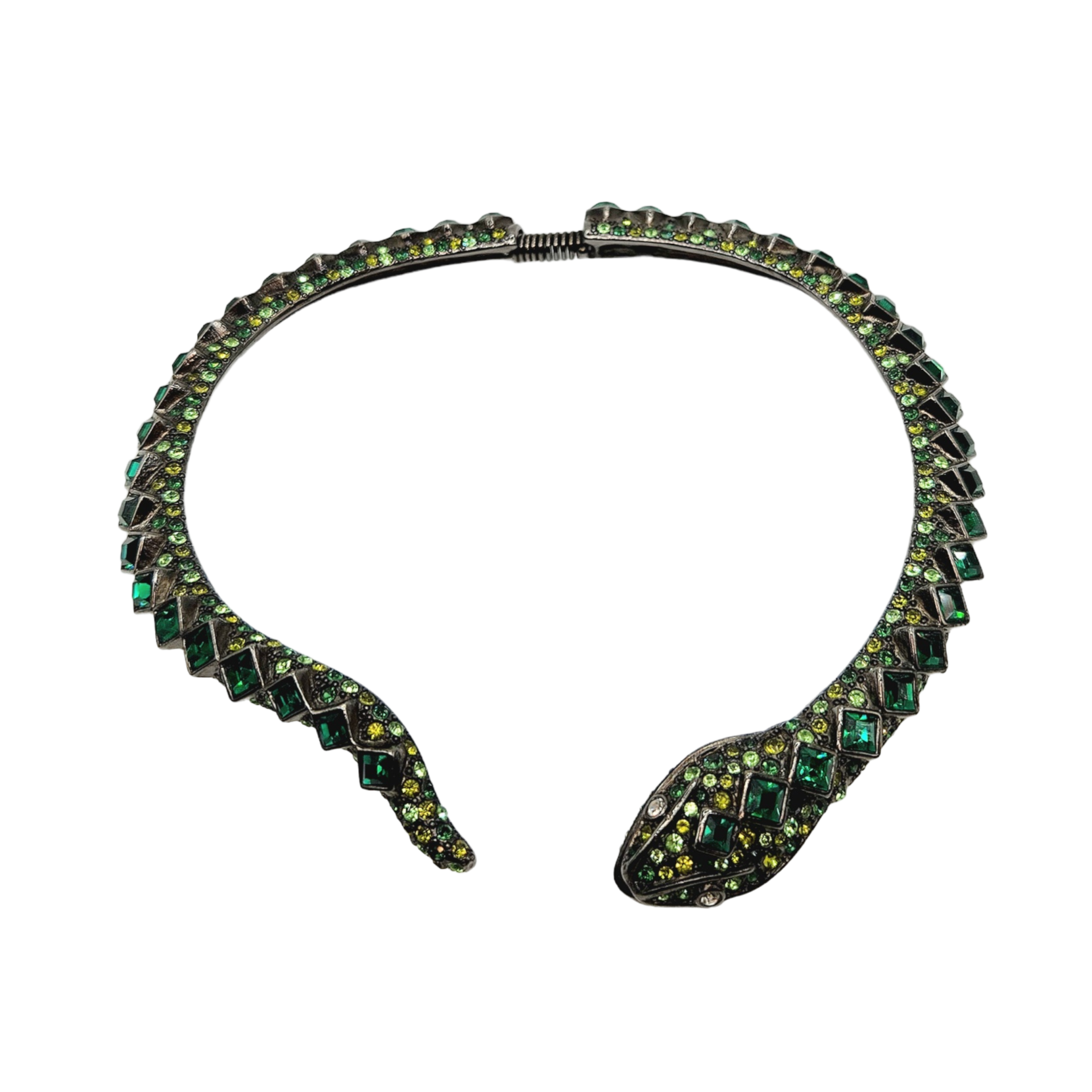 Vintage Gunmetal Emerald Snake Collar Necklace