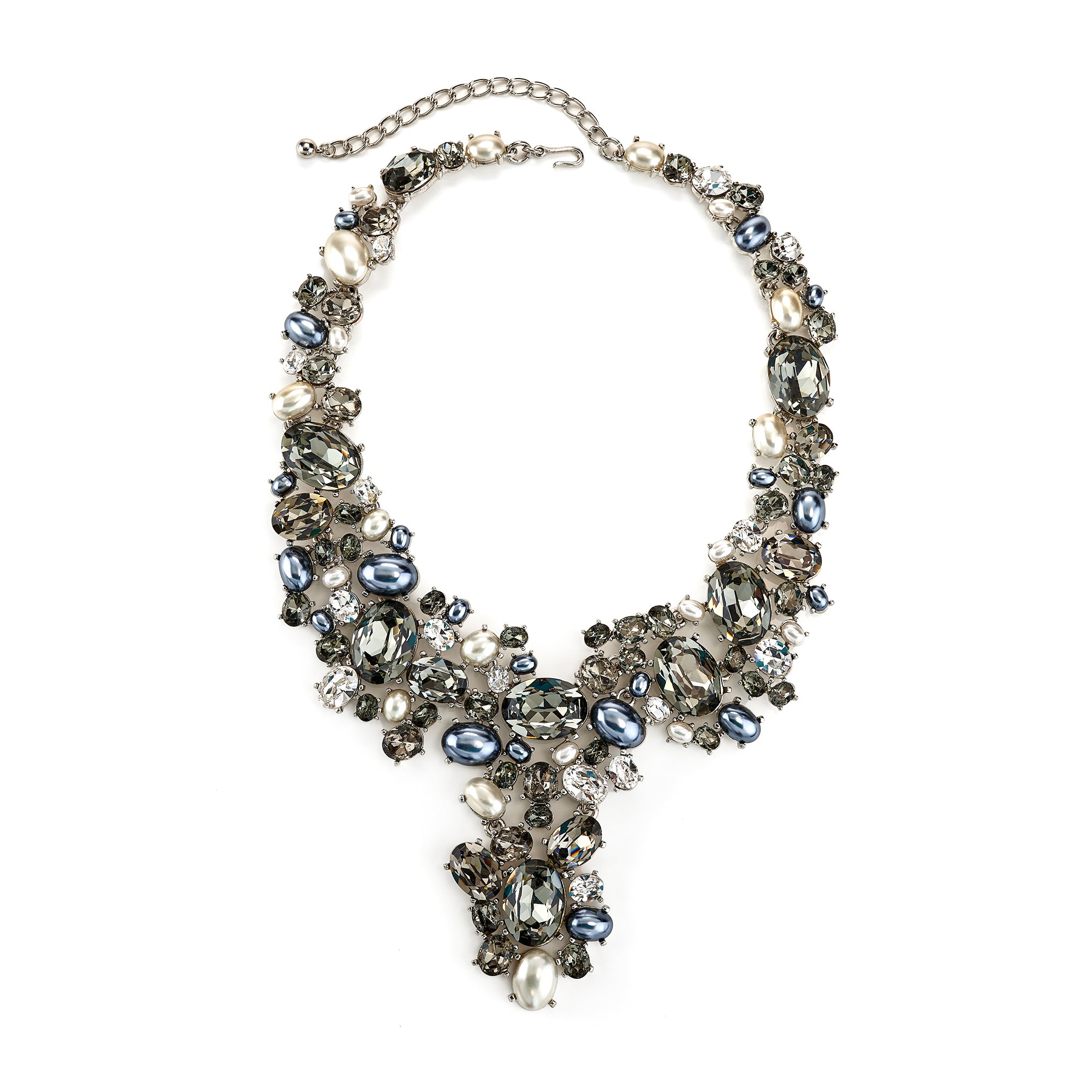 Vintage Two Tone Pearl Black Diamond Necklace