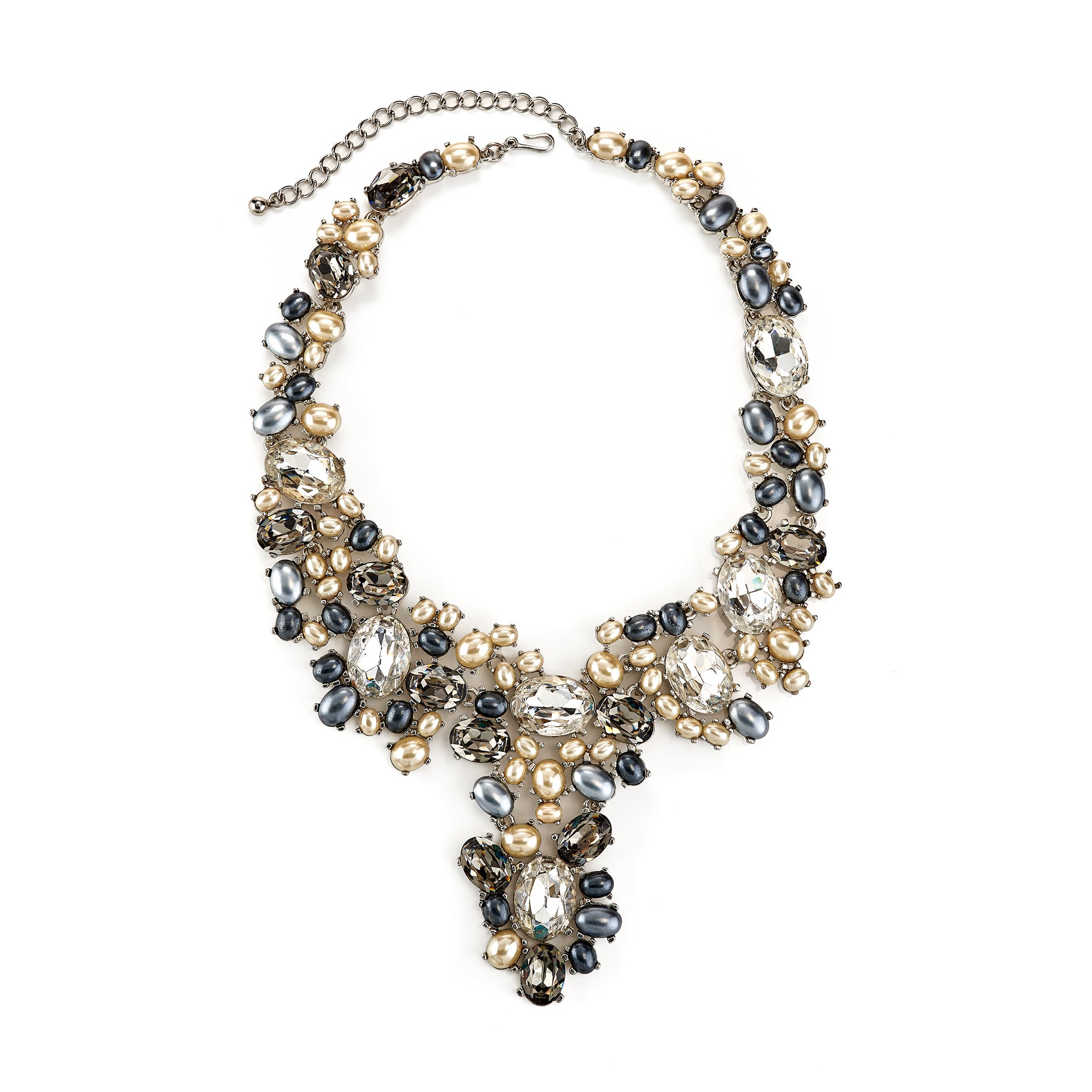 Vintage Two Tone Pearl Crystal Necklace