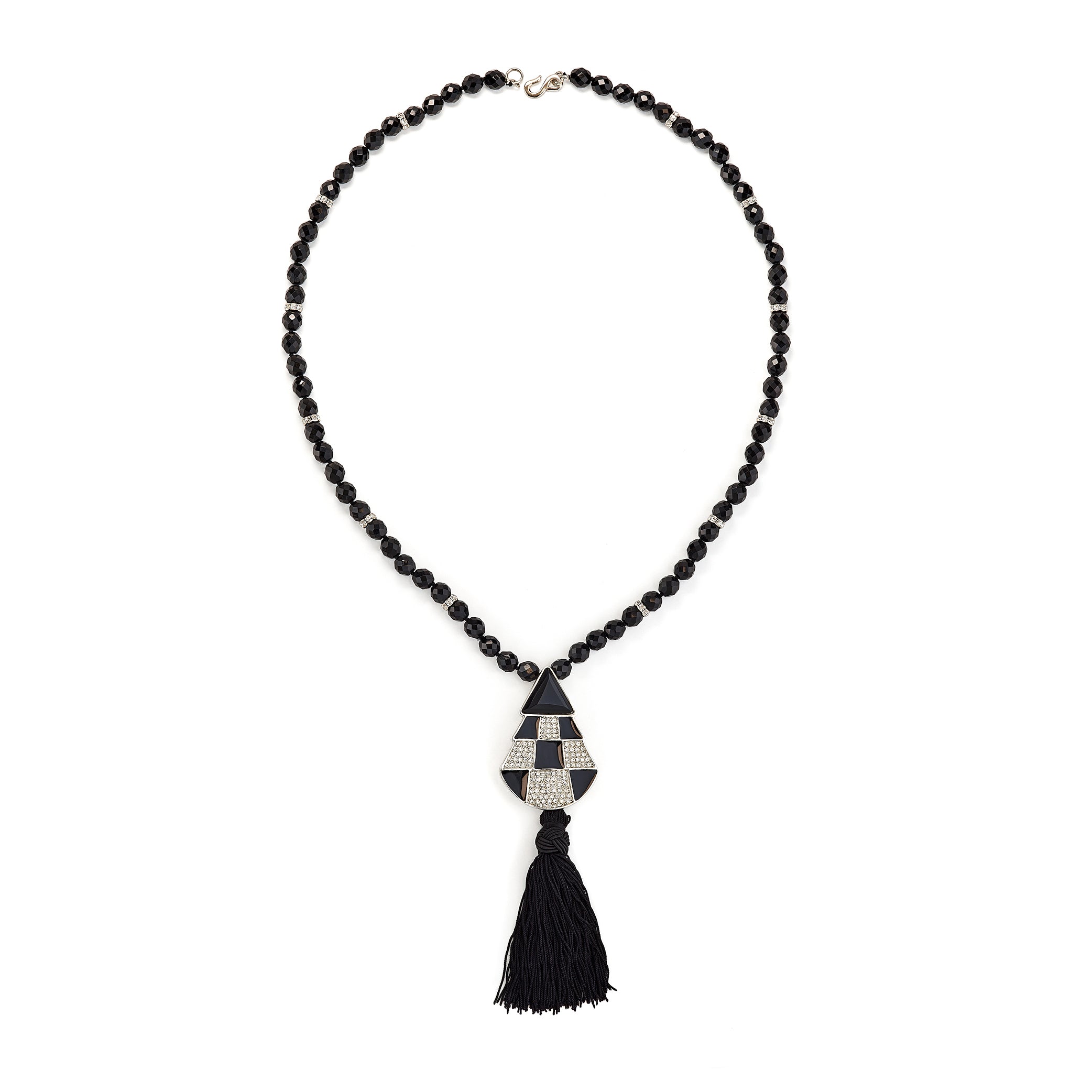 Vintage Jet Bead Deco Tassel Necklace