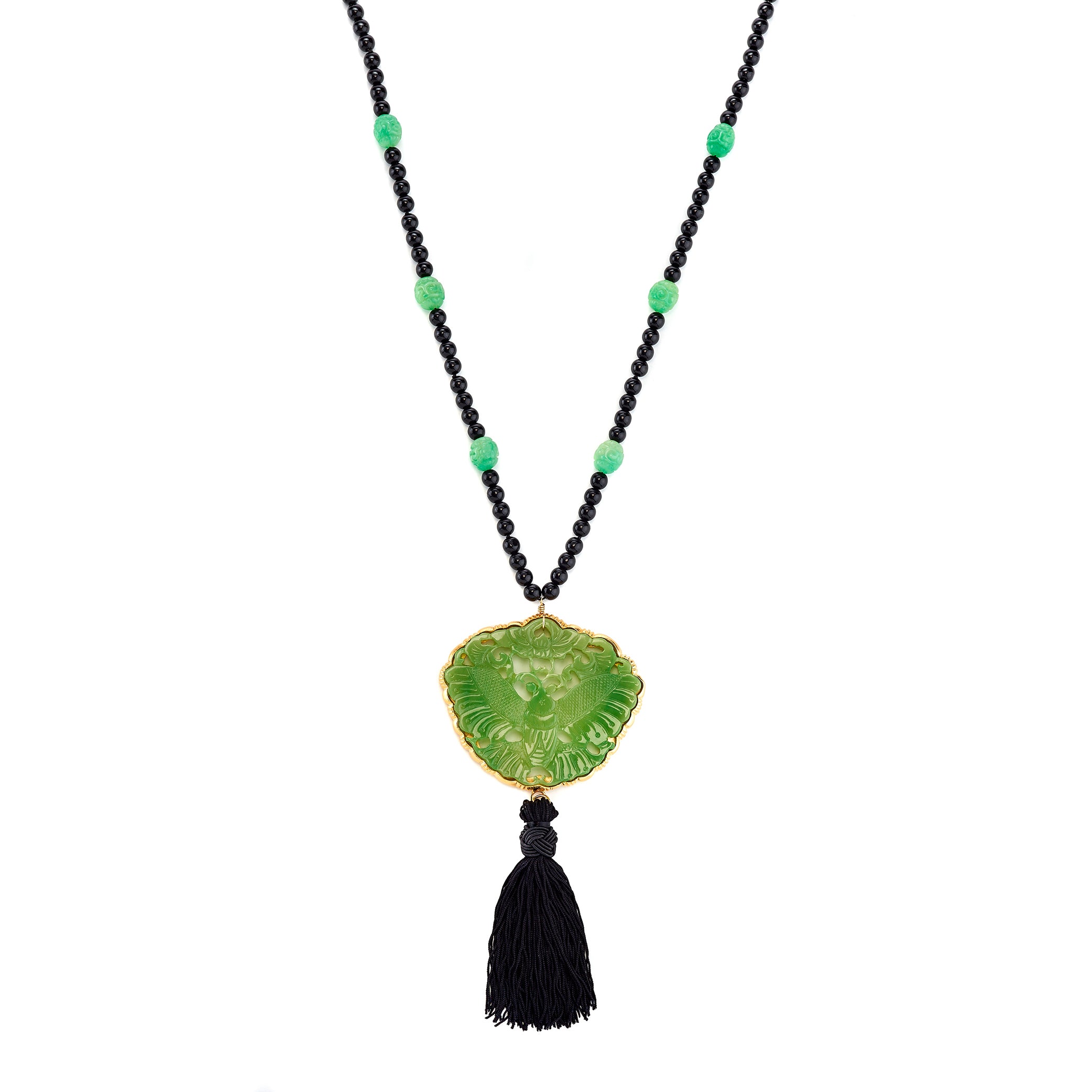 Vintage Carved Jade Bead Butterfly Necklace