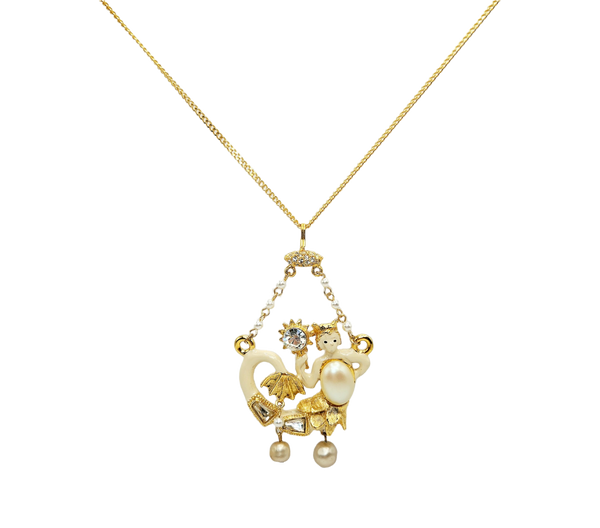 Vintage Gold Chain Mermaid Pendant Necklace