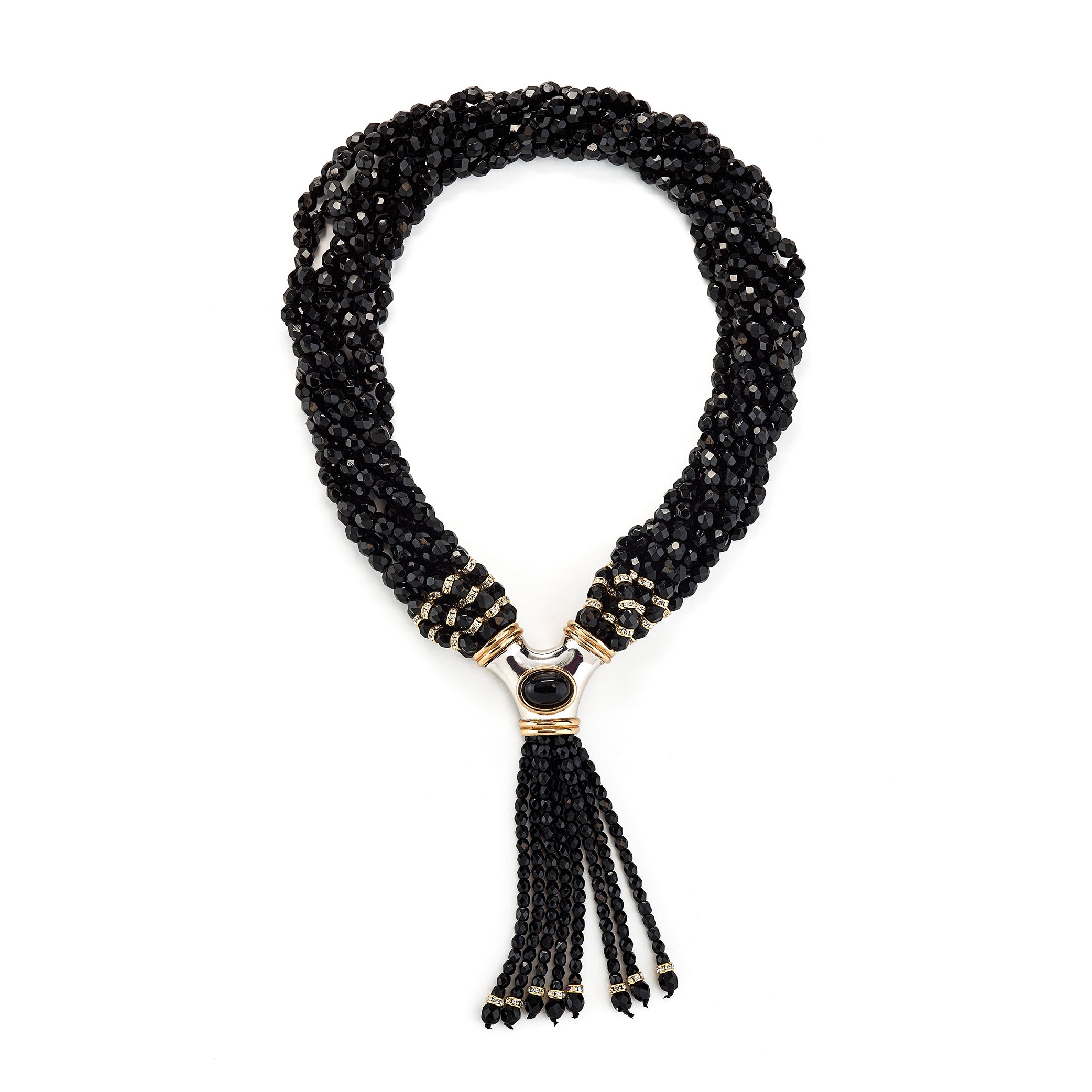 Vintage Jet Bead and Rhinestone Necklace