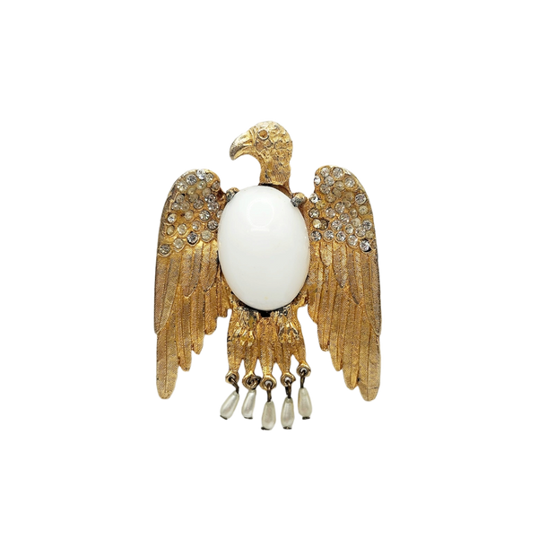 Vintage Gold Pearl Drop Eagle Pin