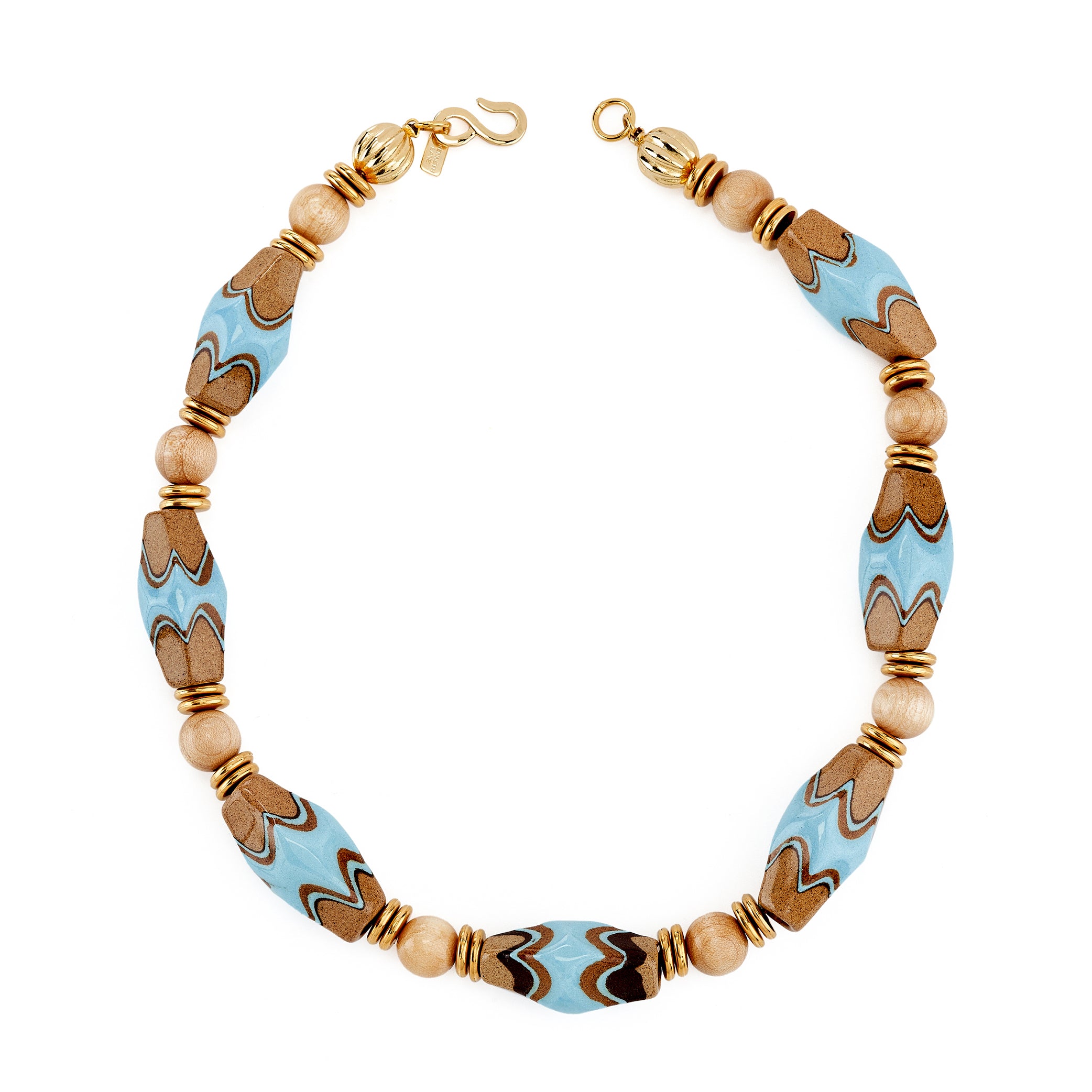 Vintage Wood and Turquoise Bead Necklace