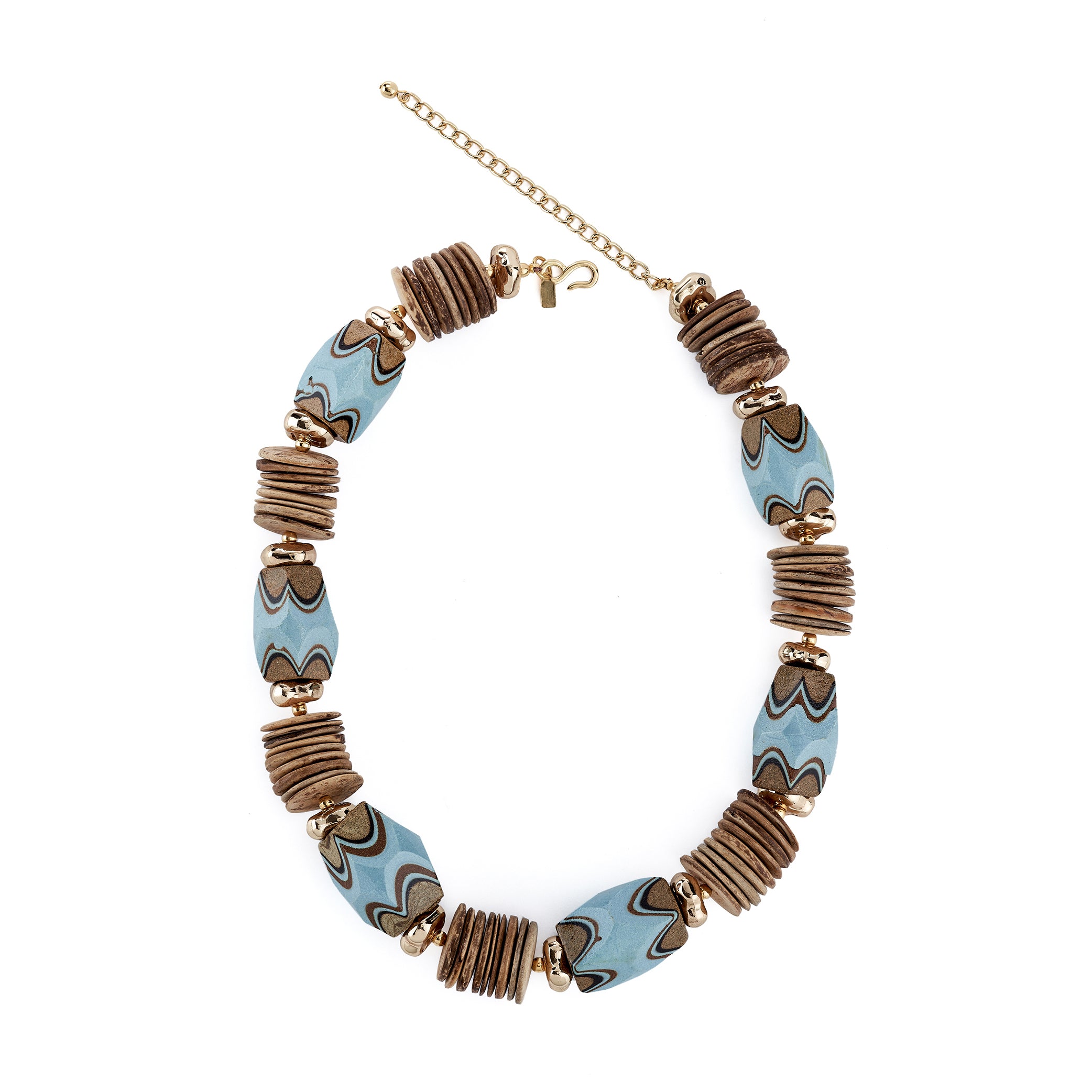 Vintage Wood and Turquoise Bead Necklace