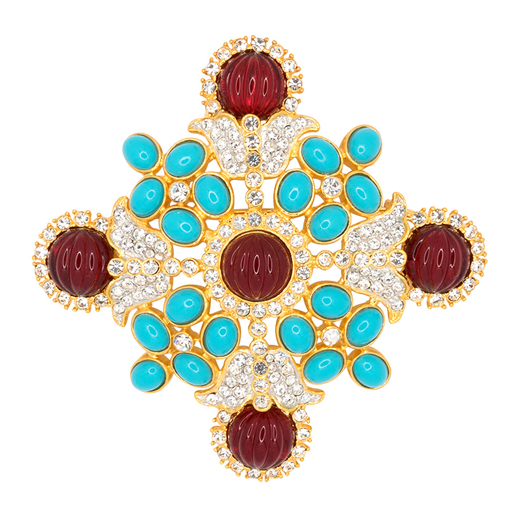 Turquoise & Ruby Maltese Cross Pin