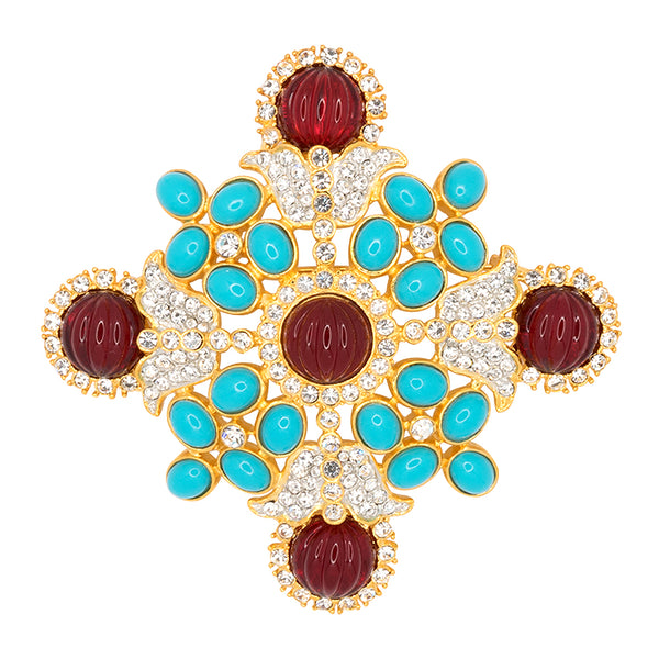 Gold and Crystal Maltese Cross Pin