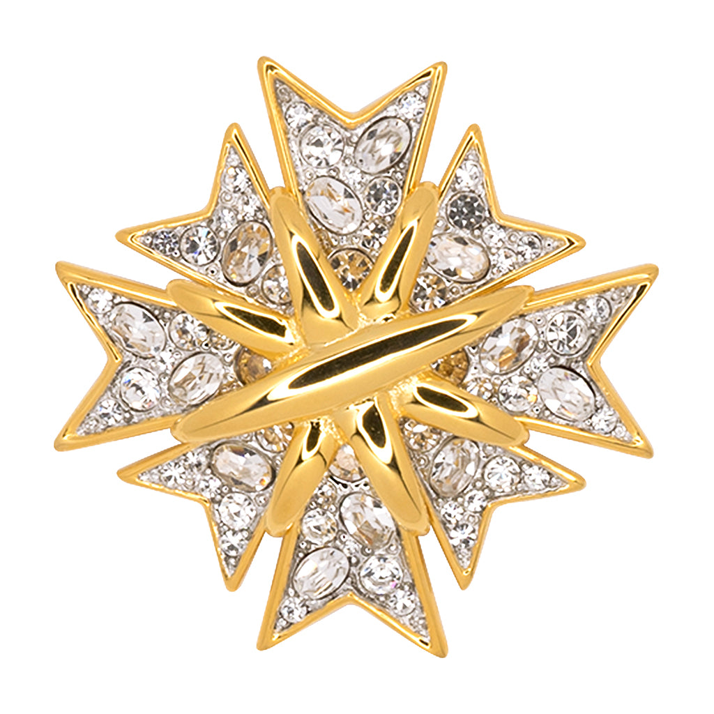 Polished Gold And Crystal Maltese Cross Pin
