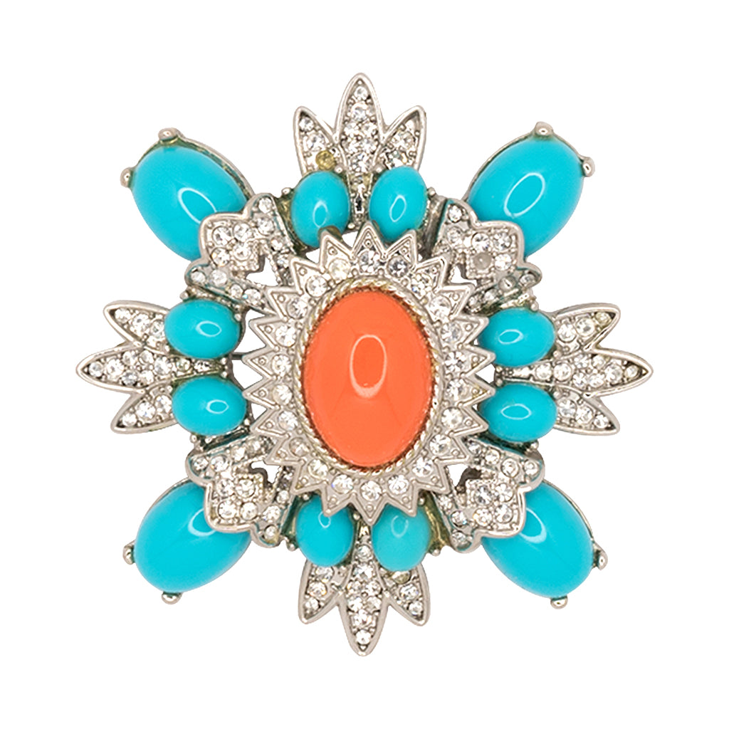Turquoise and Coral Cluster Pin