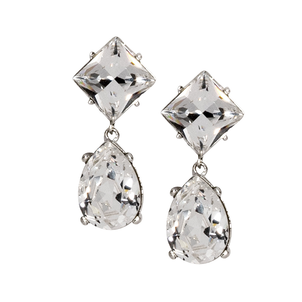 Silver And Crystal Teardrop Pierced Earrings