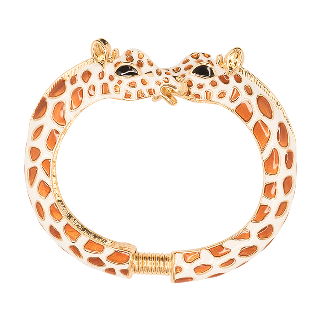 Giraffe Cuff Bangle Bracelet – Rhinestone Crystal, Animal Theme, Gold-Tone Alloy