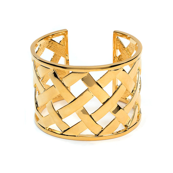 Polished Gold Basketweave Cuff