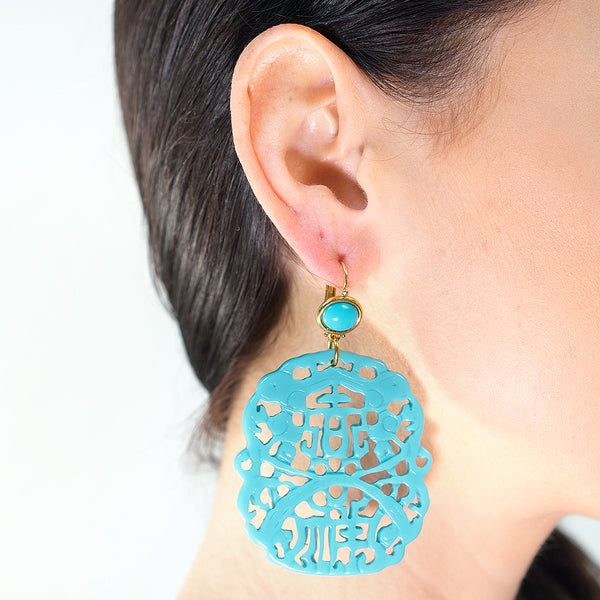 Carved Turquoise Pierced Earrings
