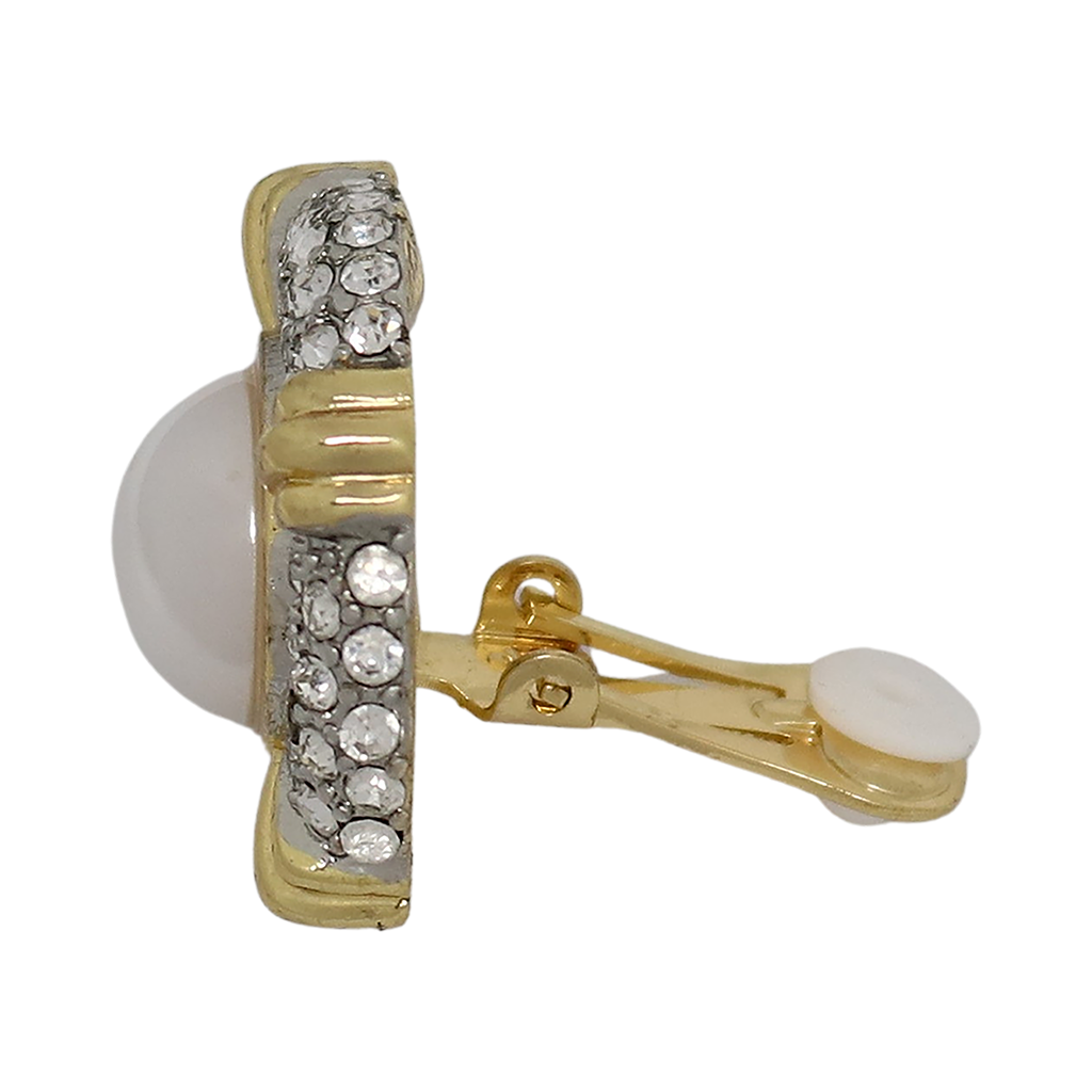 Pearl Center Button Clip-On Earrings