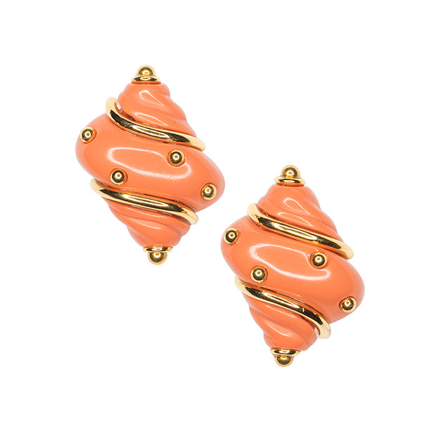 Coral Seashell Clip Earrings