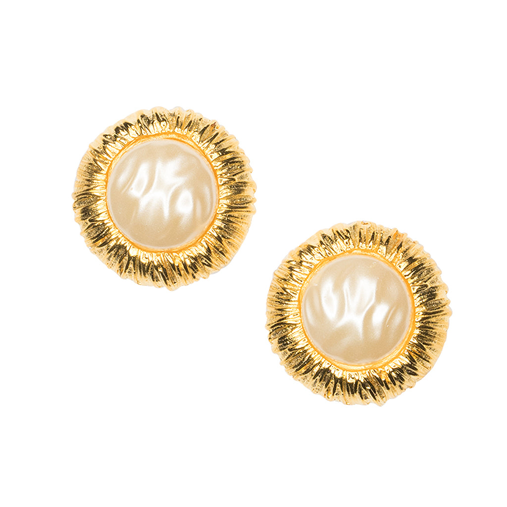 Barbara Bush Pearl Button Clip Earrings