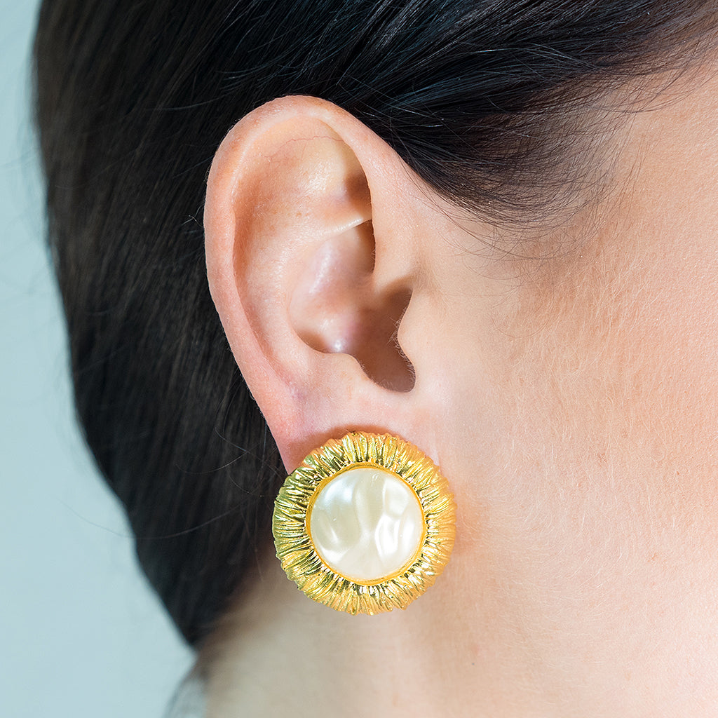 Barbara Bush Pearl Button Clip Earrings