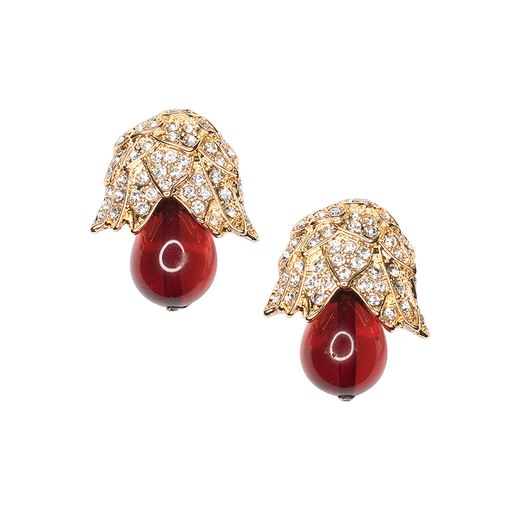 Jackie Kennedy Onassis Ruby Bud Clip-On Earrings