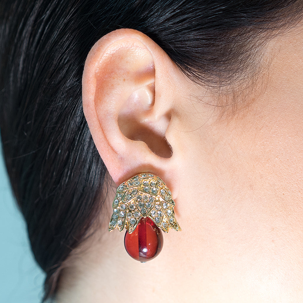 Jackie Kennedy Onassis Ruby Bud Clip-On Earrings