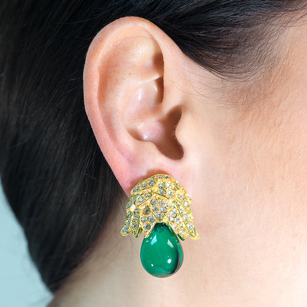 Jackie Kennedy Onassis Emerald Bud Clip-On Earrings