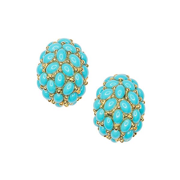 Turquoise Cabochon Hoop Clip Earrings